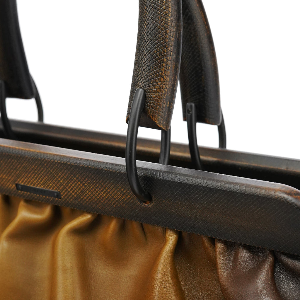 2002 Brown Leather Wood Handle Bag