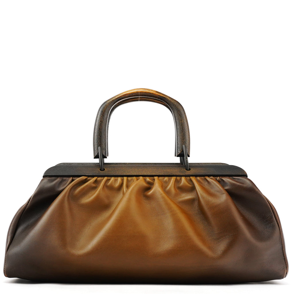 2002 Brown Leather Wood Handle Bag