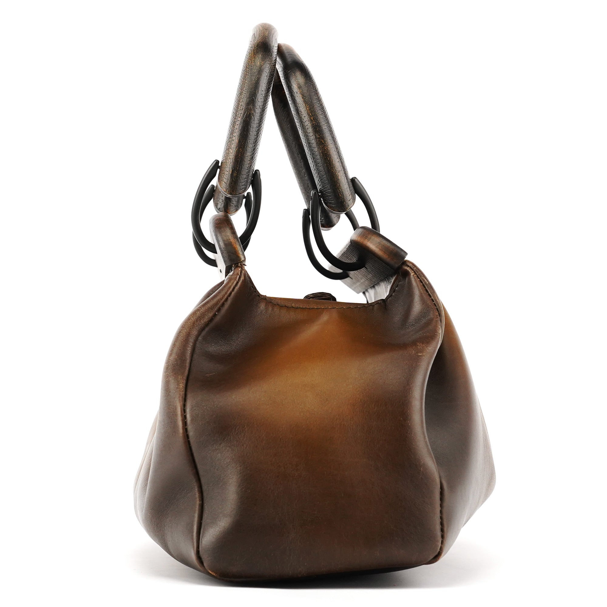 2002 Brown Leather Wood Handle Bag