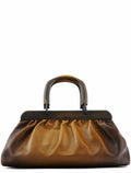 2002 Brown Leather Wood Handle Bag