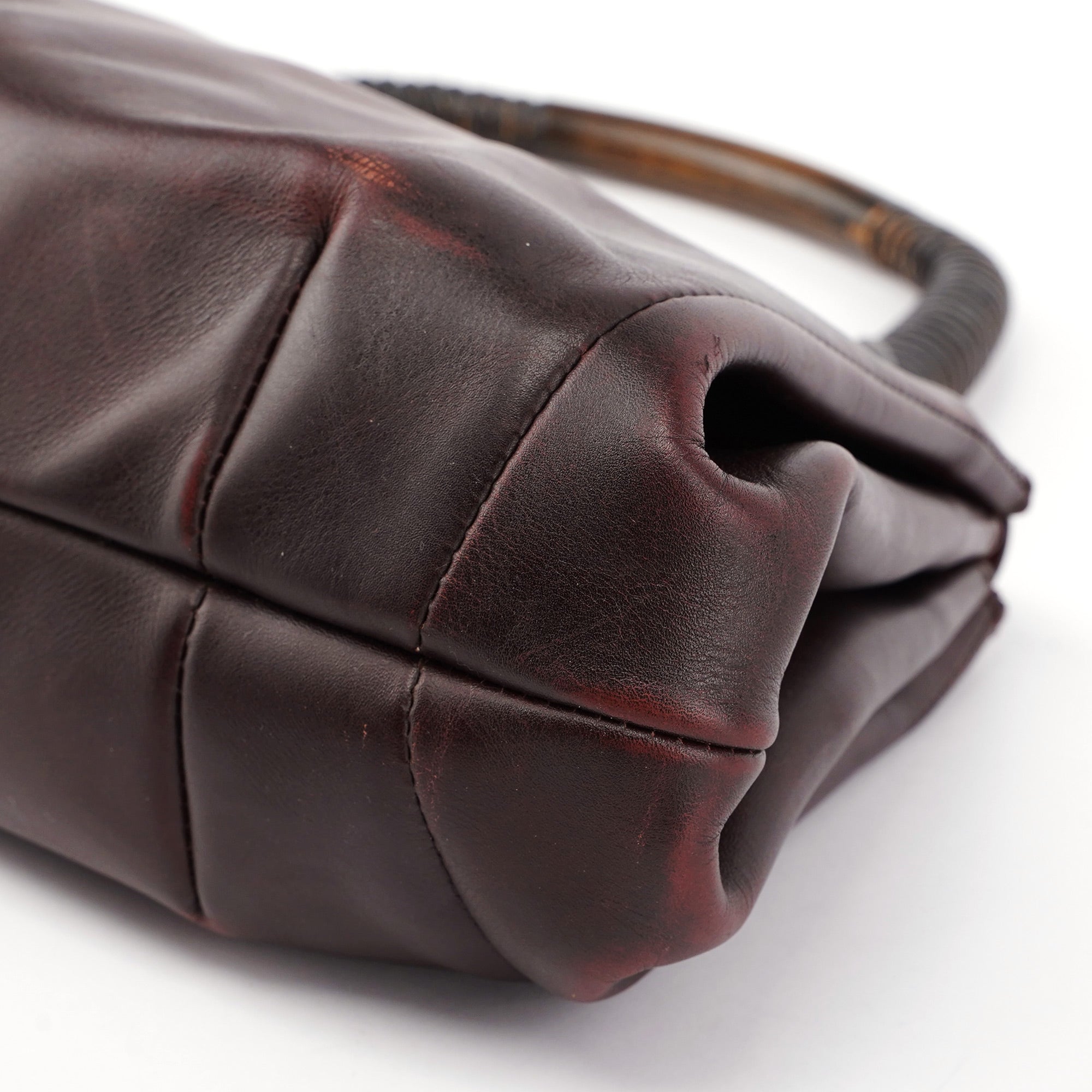 2002 Brown Leather Wood Handle Bag