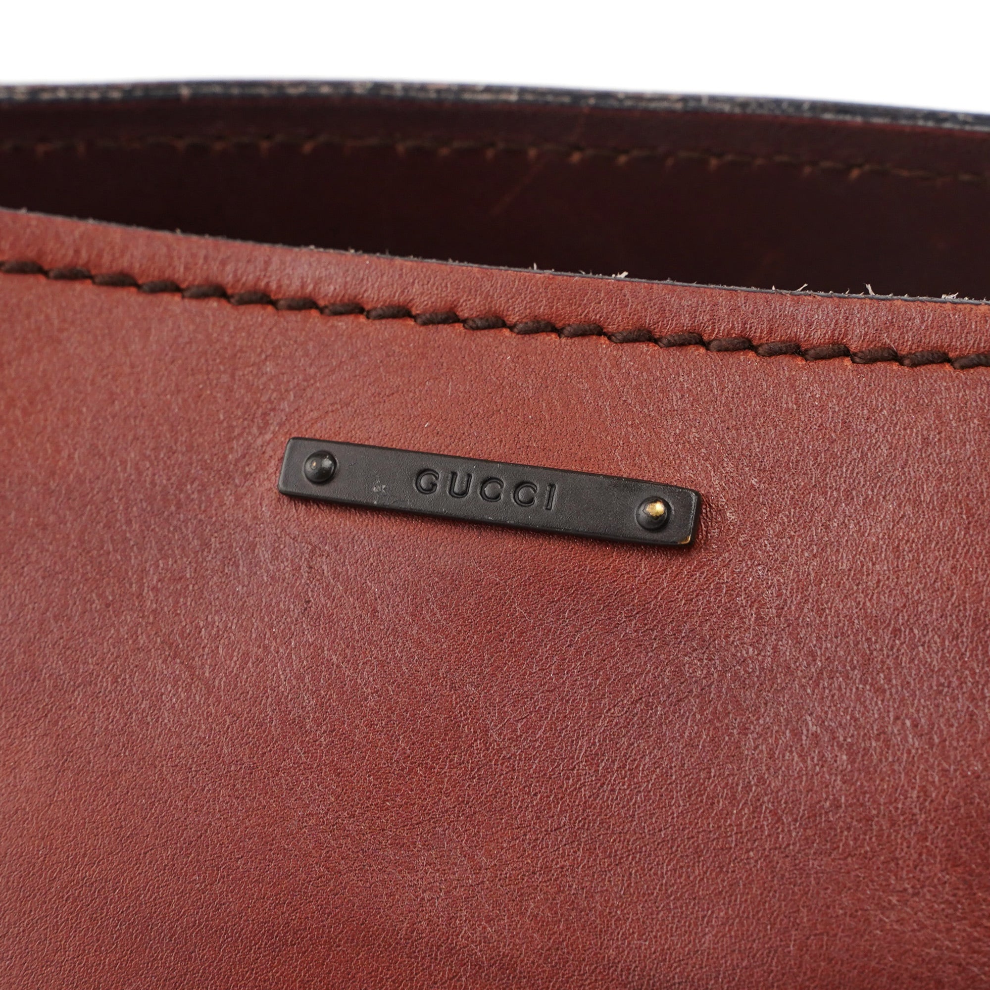 2002 Brown Leather Wood Handle Bag