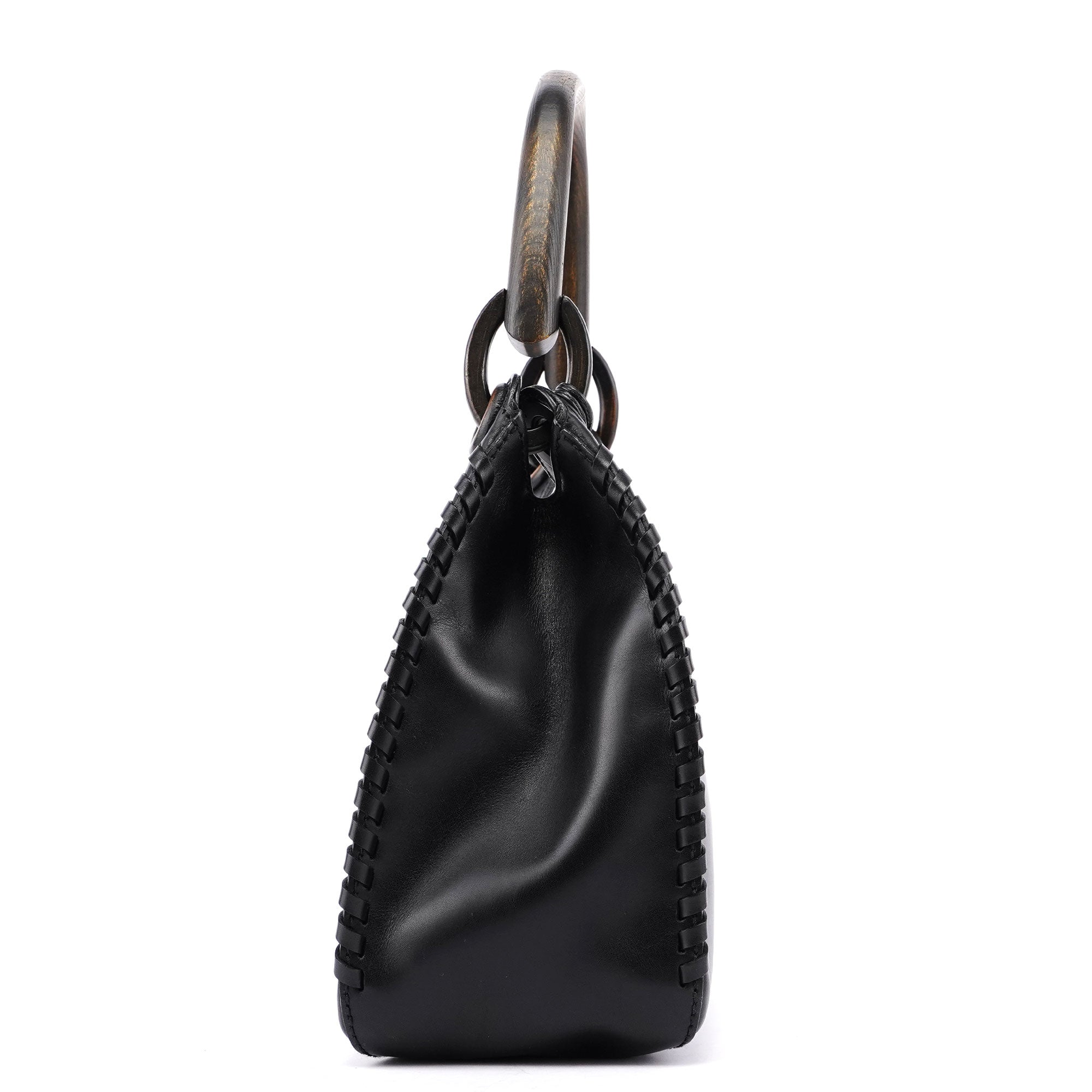 2002 Calfskin Wood Handle Shoulder Bag