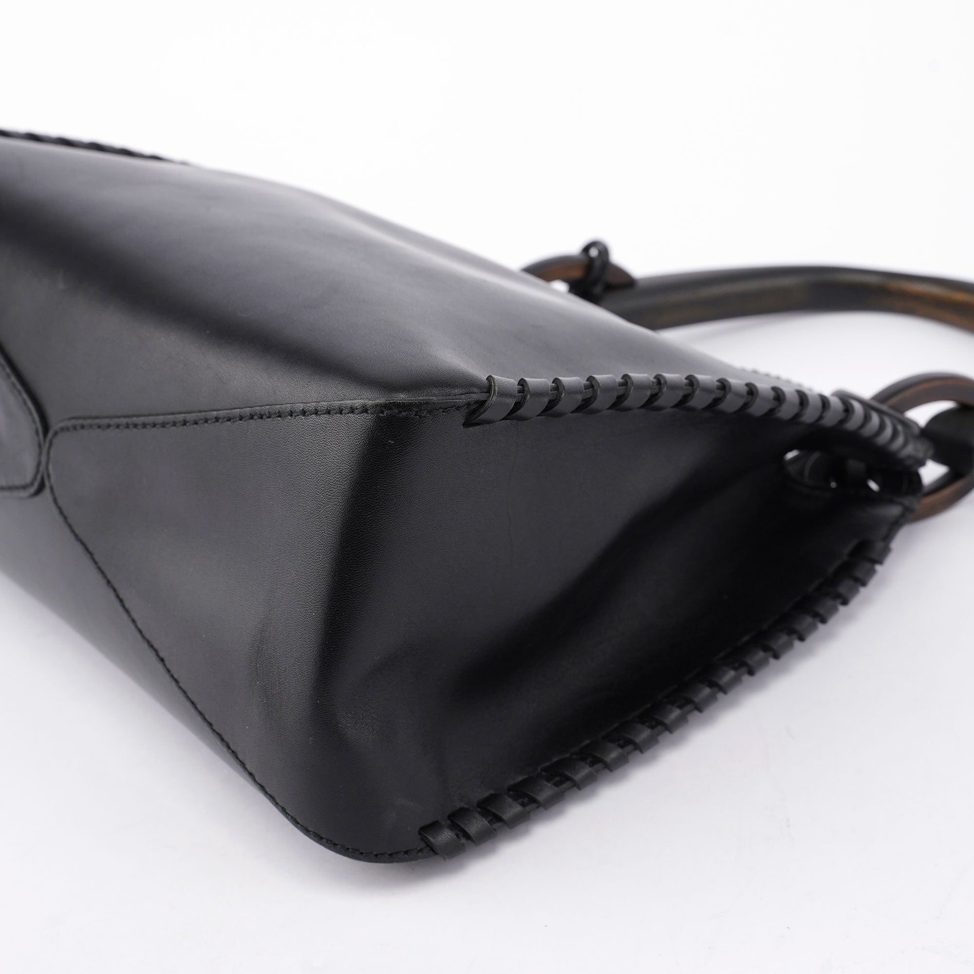 2002 Vitello Wood Handle Shoulder Bag