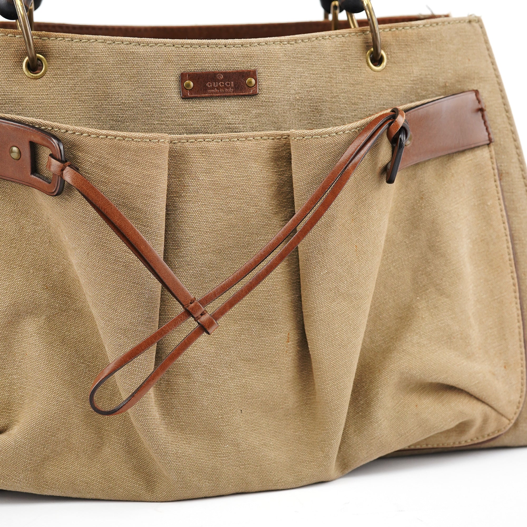 2003 Beige Canvas Bamboo Tote Bag