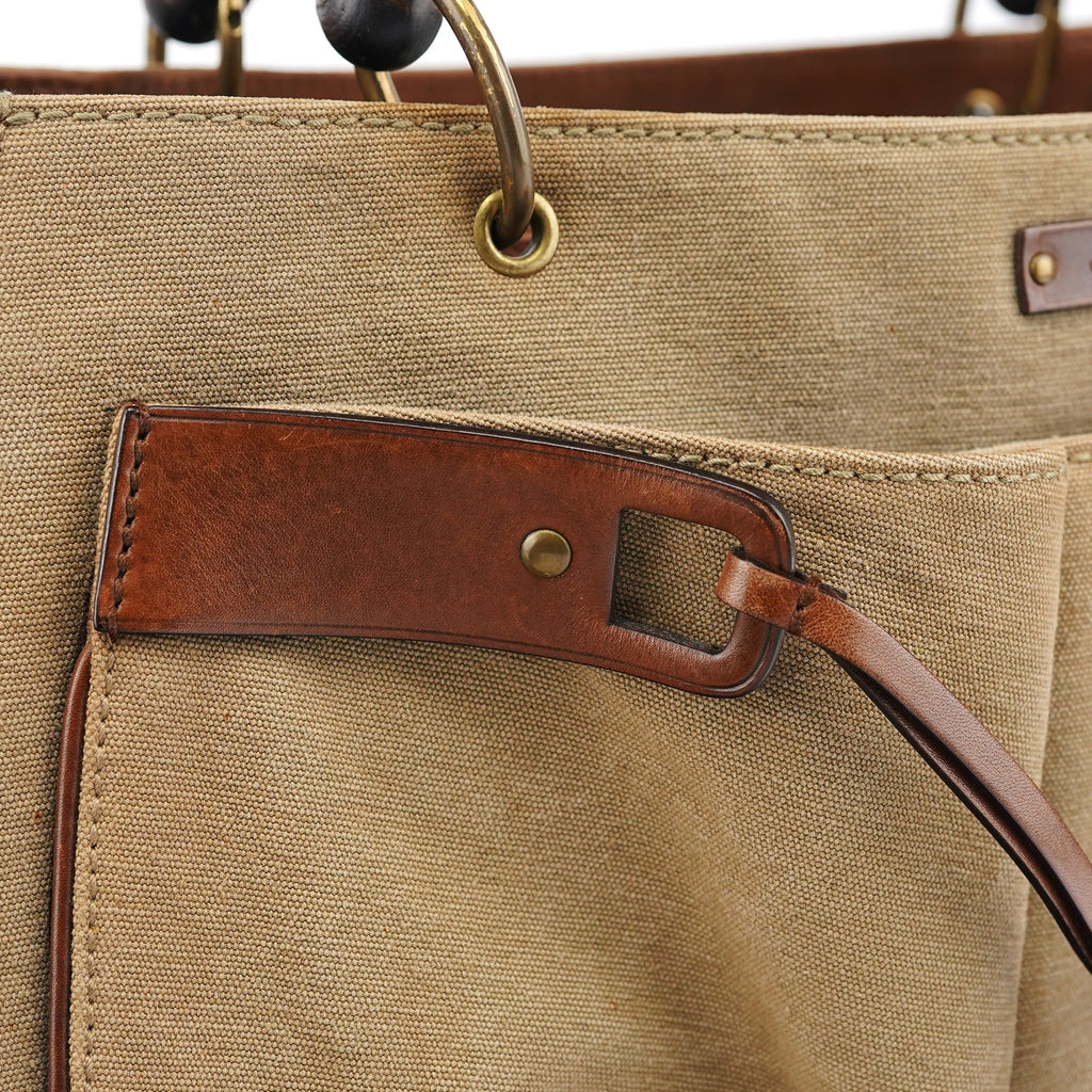 2003 Beige Canvas Bamboo Tote Bag