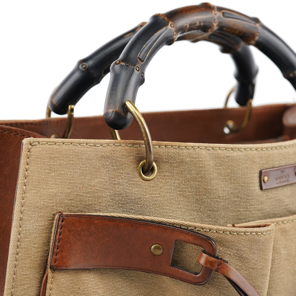 2003 Beige Canvas Bamboo Tote Bag