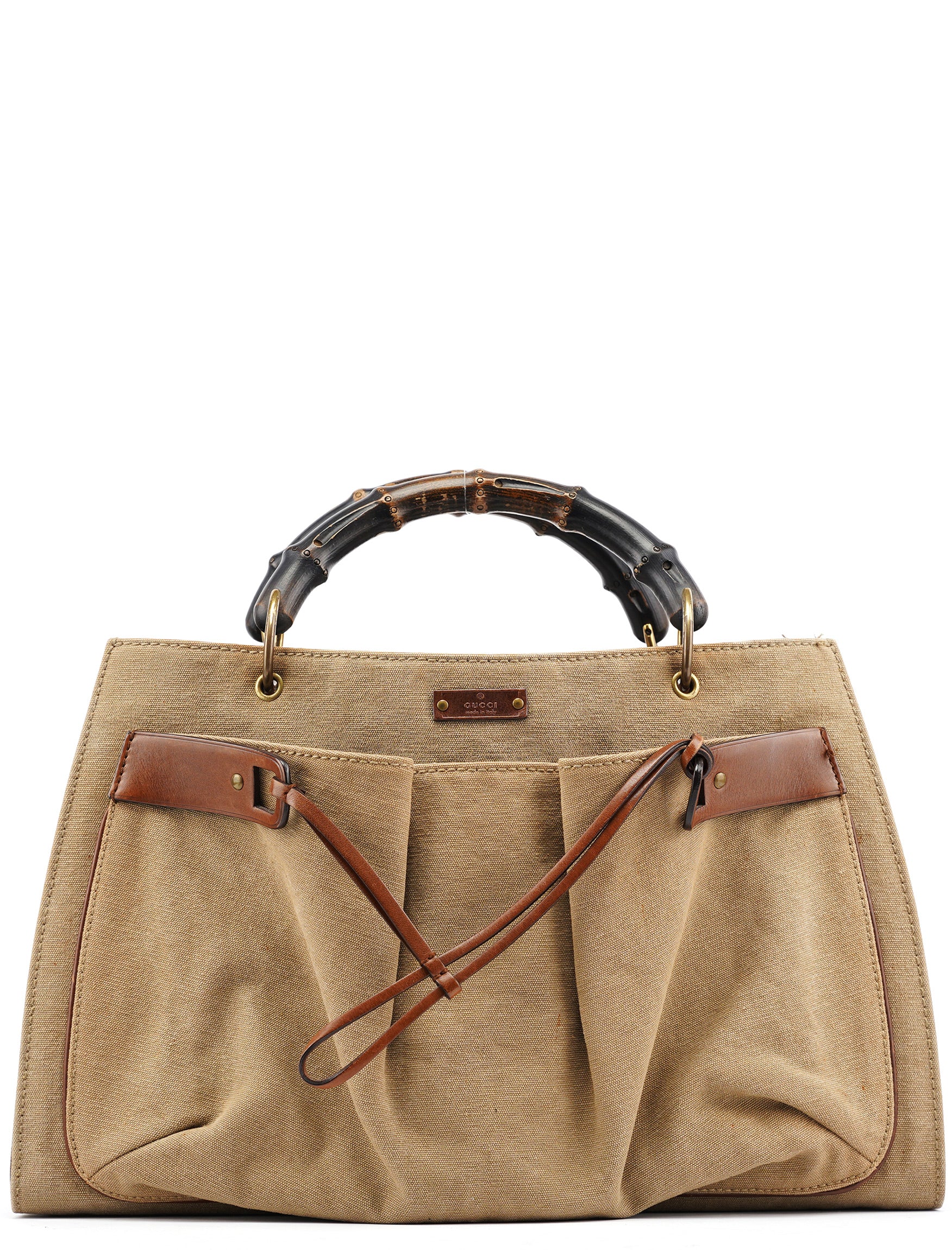 2003 Beige Canvas Bamboo Tote Bag