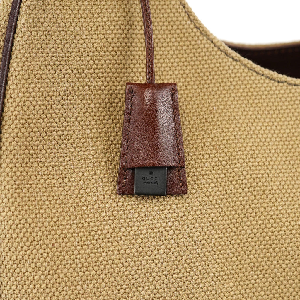 2003 Beige Canvas Wood Handle Shoulder Bag