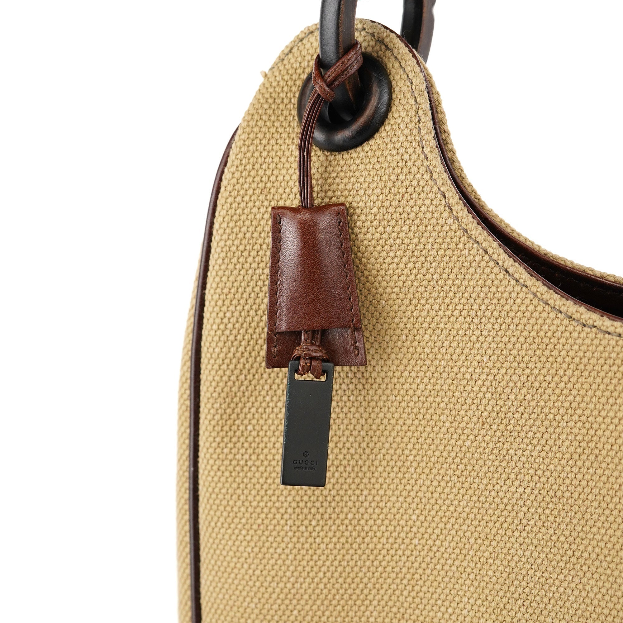 2003 Beige Canvas Wood Handle Shoulder Bag