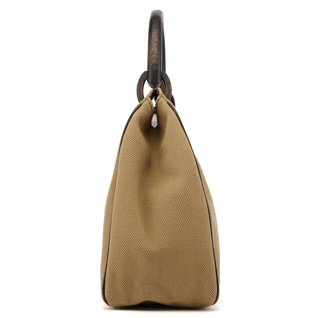 2003 Beige Canvas Wood Handle Shoulder Bag