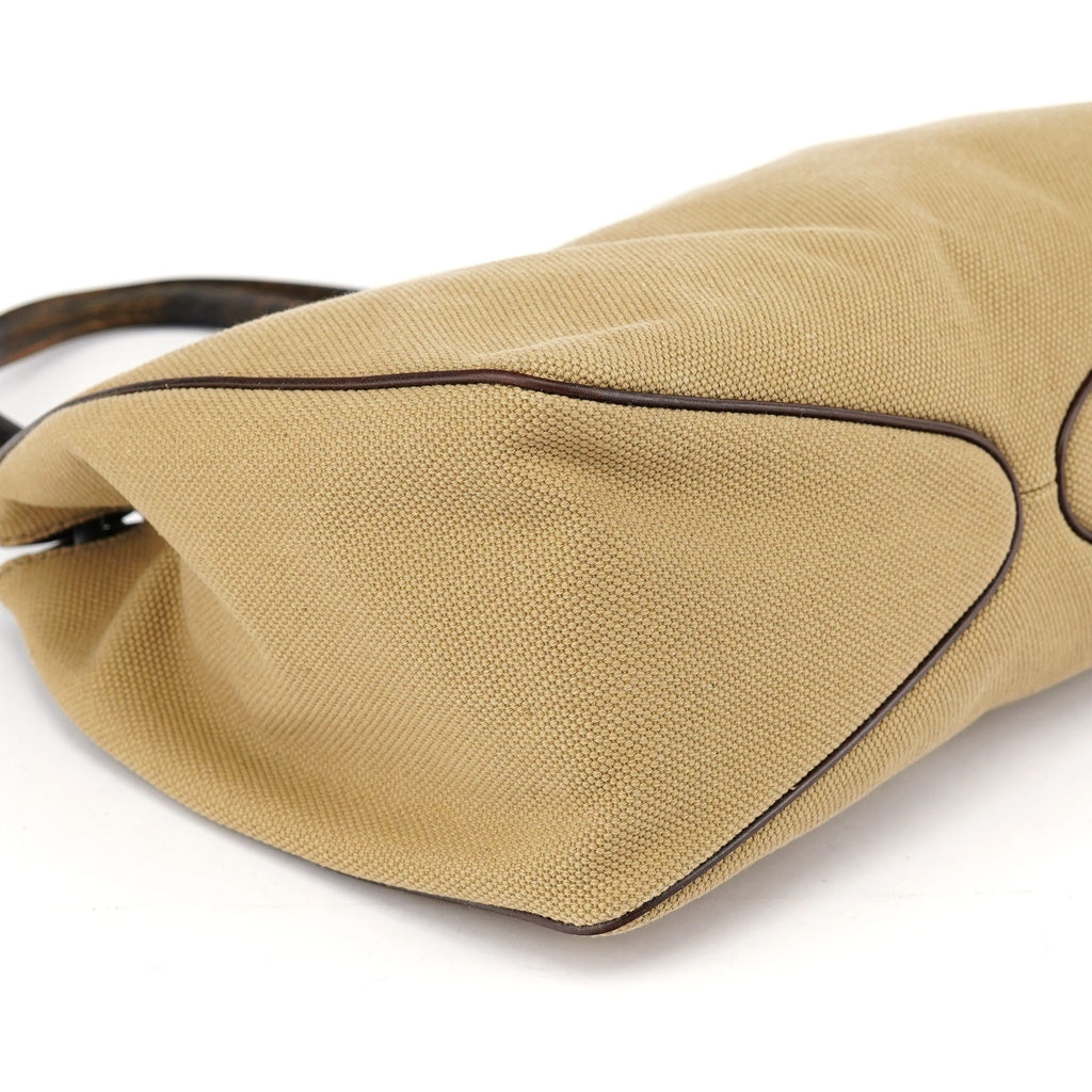 2003 Beige Canvas Wood Handle Shoulder Bag