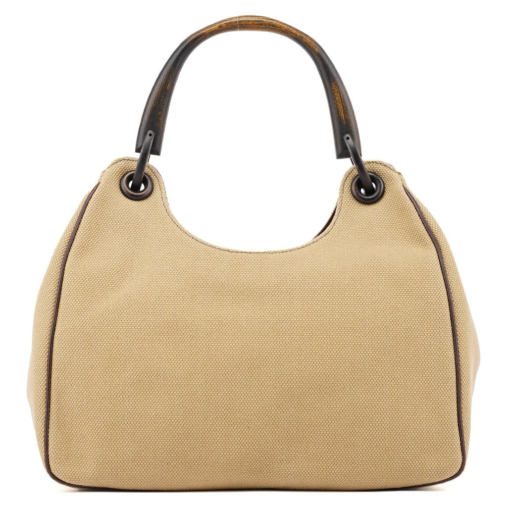 2003 Beige Canvas Wood Handle Shoulder Bag