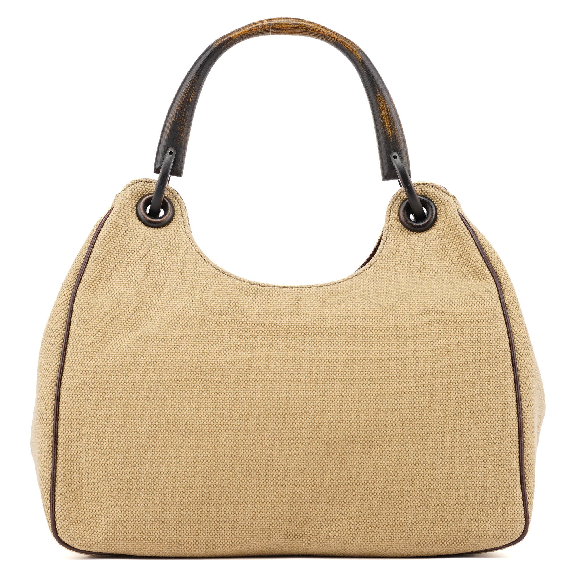 2003 Beige Canvas Wood Handle Shoulder Bag