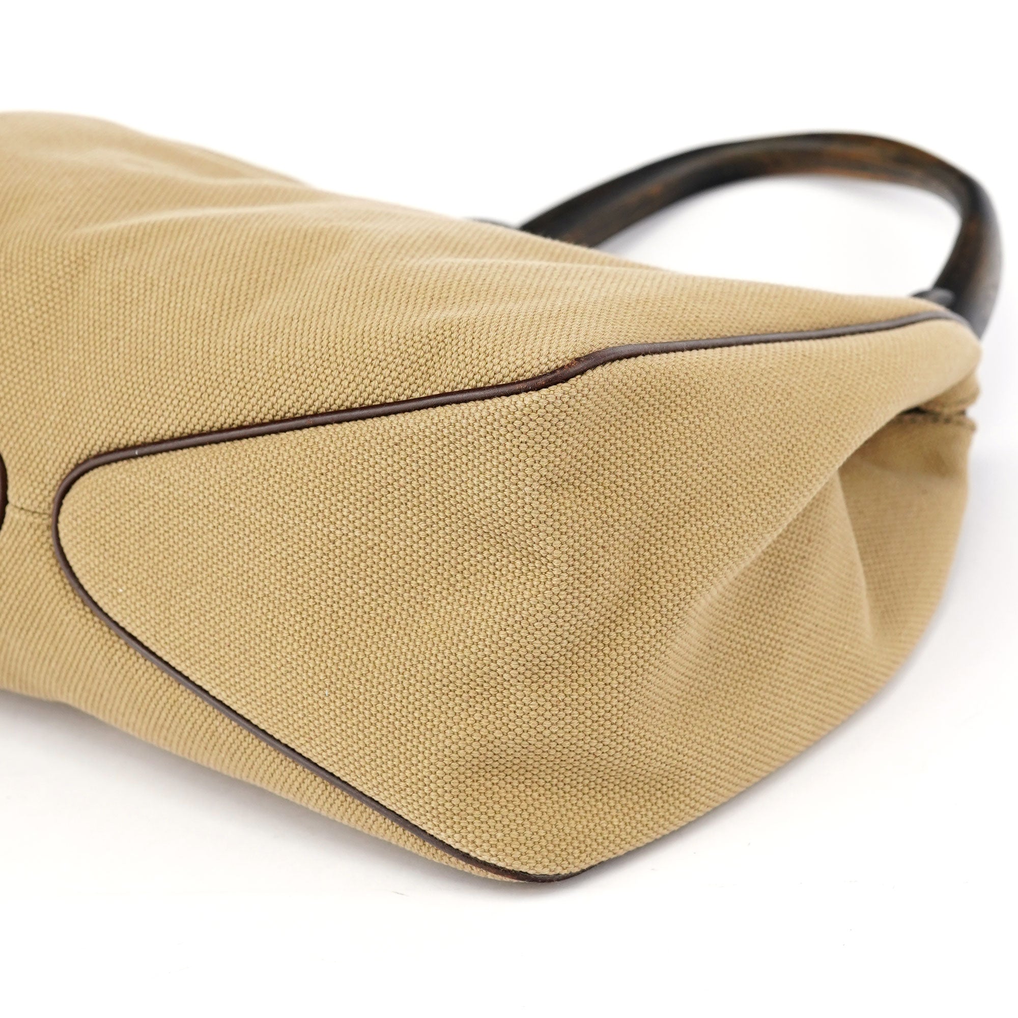 2003 Beige Canvas Wood Handle Shoulder Bag