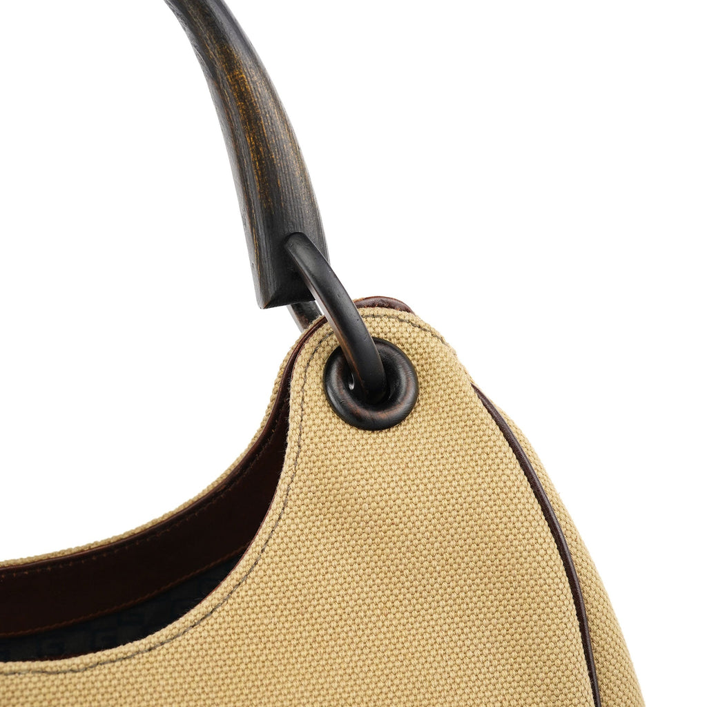2003 Beige Canvas Wood Handle Shoulder Bag