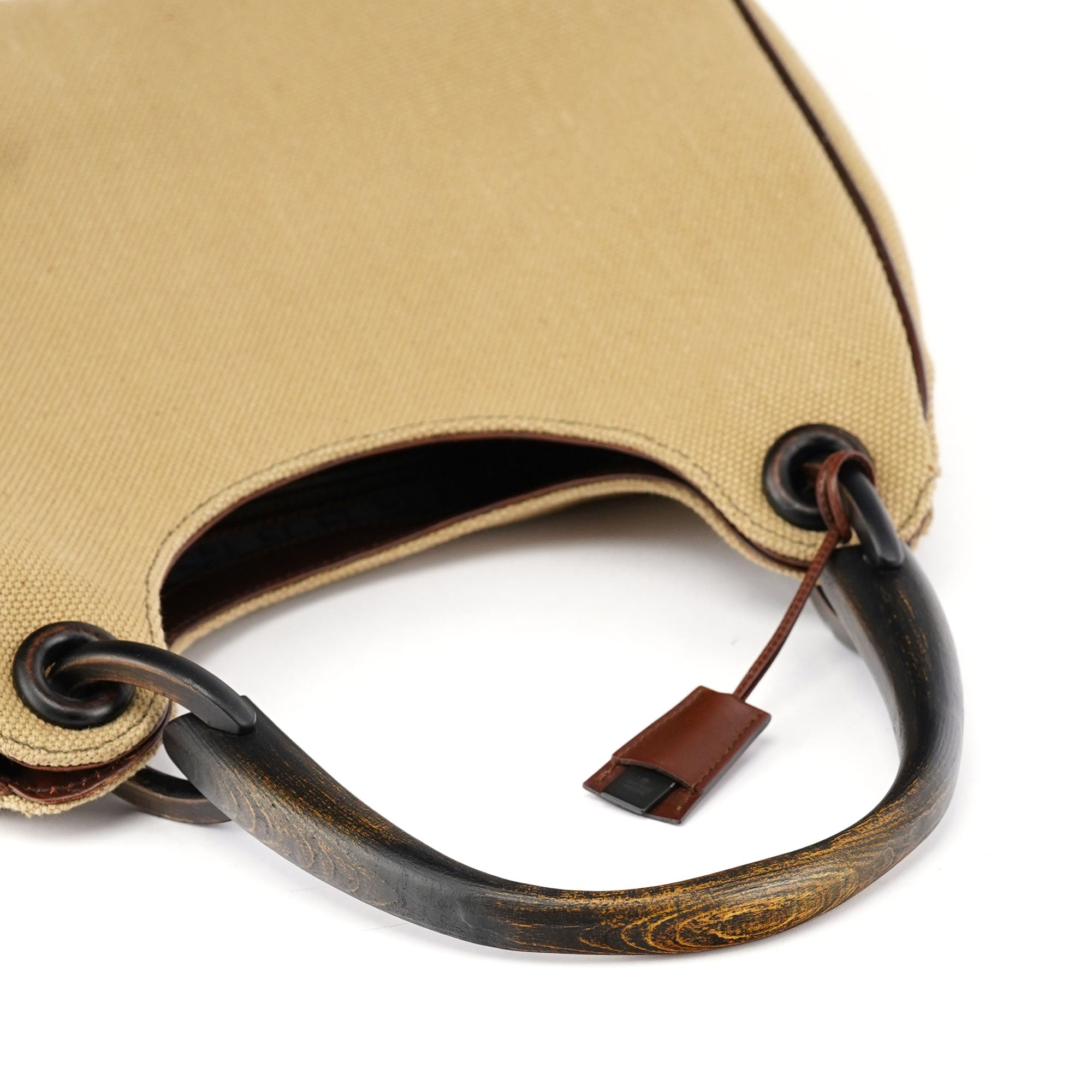 2003 Beige Canvas Wood Handle Shoulder Bag