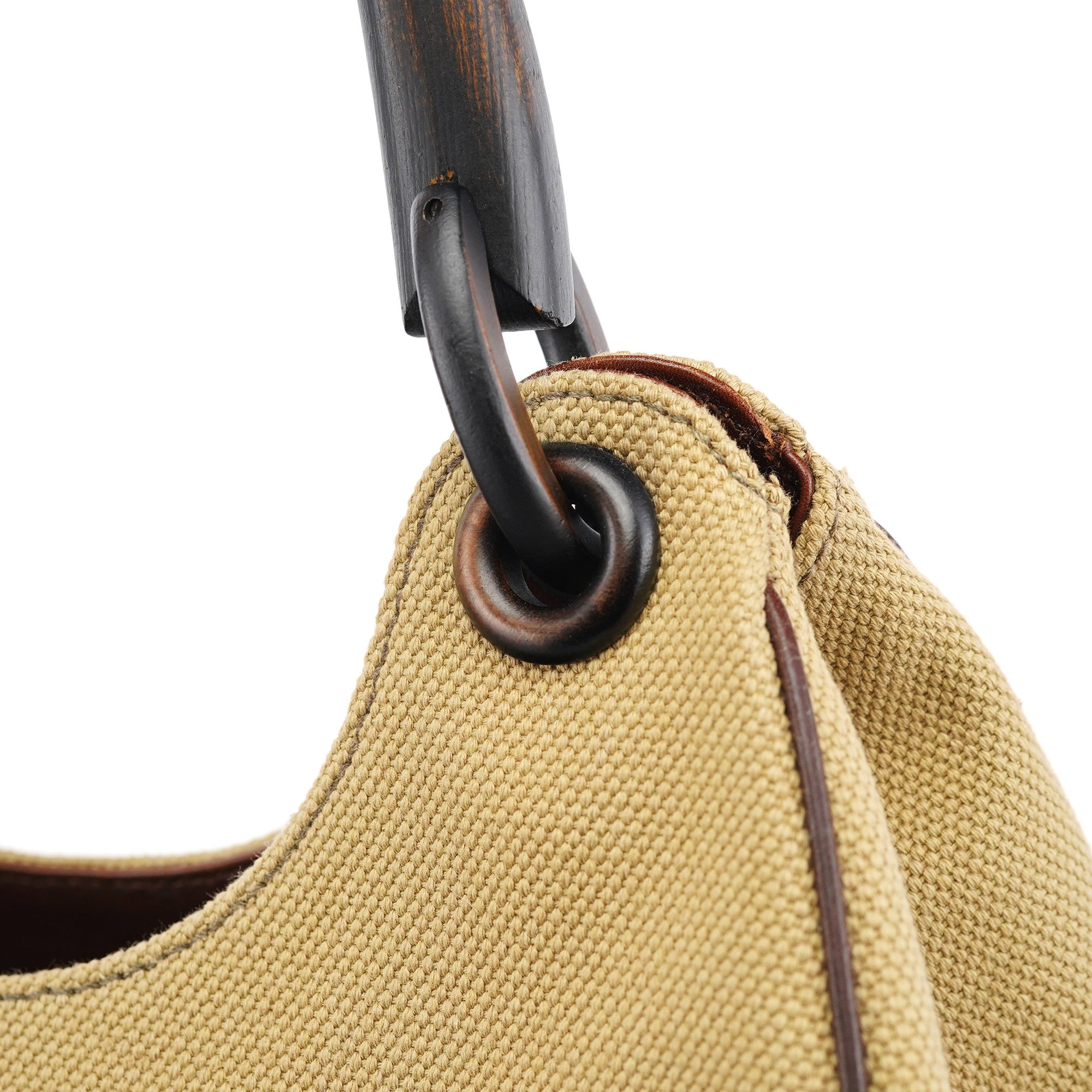 2003 Beige Canvas Wood Handle Shoulder Bag