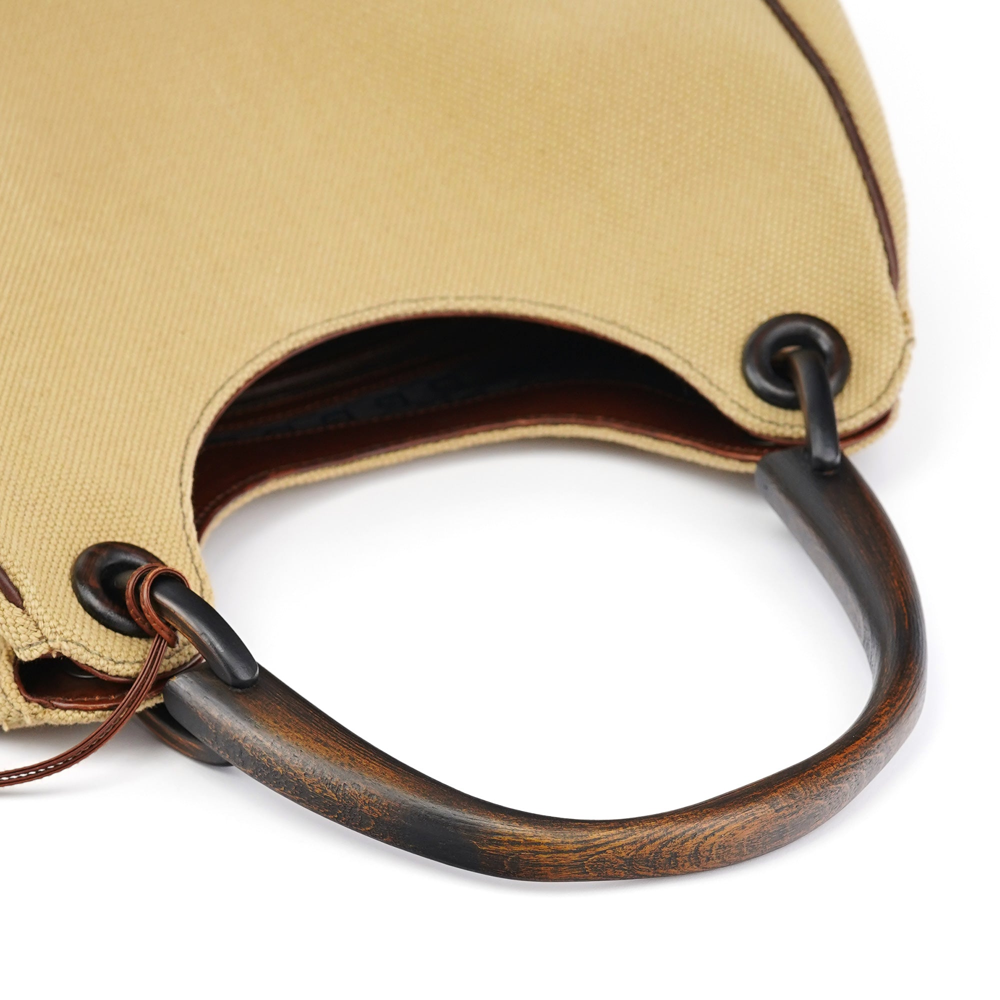 2003 Beige Canvas Wood Handle Shoulder Bag