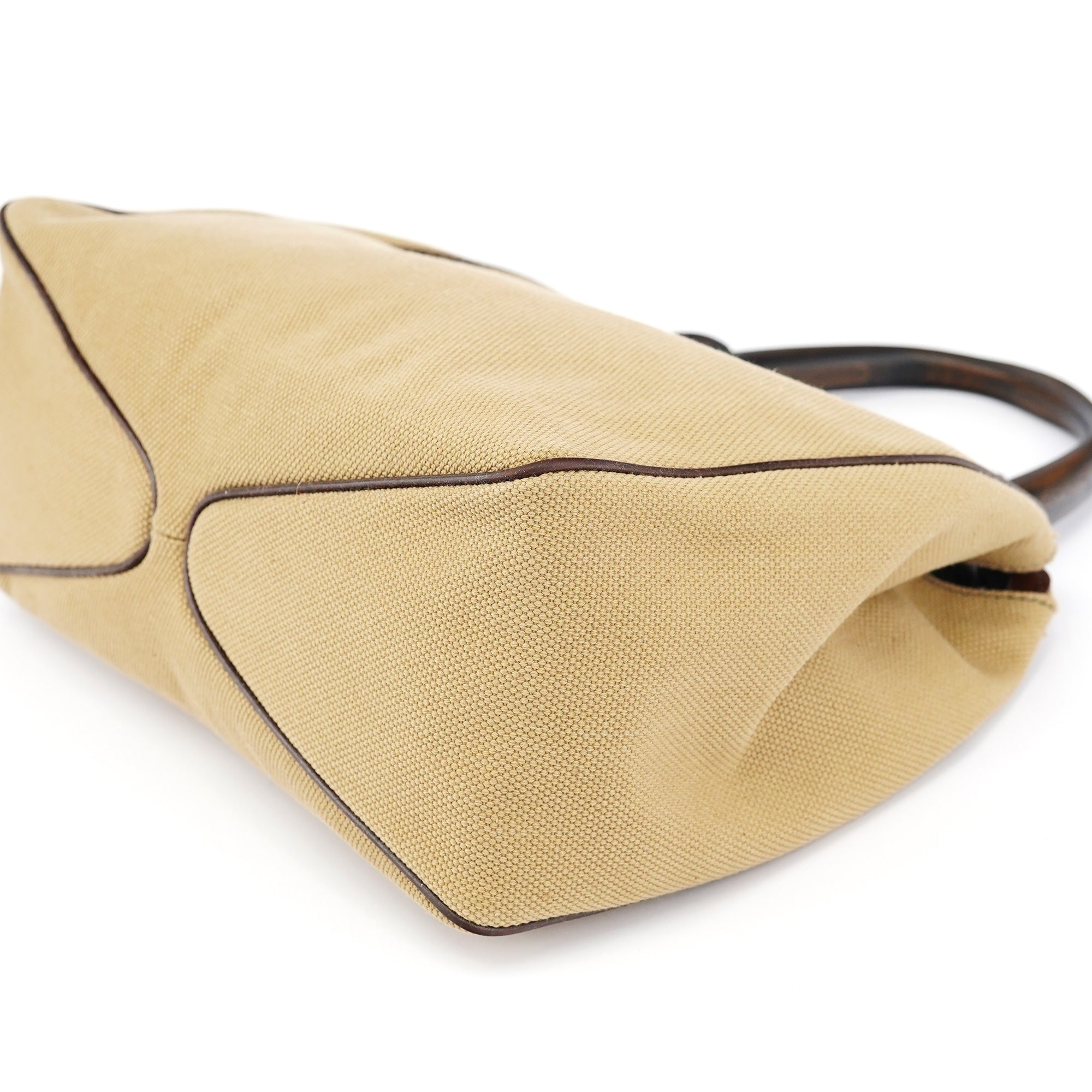 2003 Beige Canvas Wood Handle Shoulder Bag
