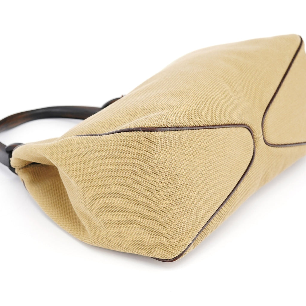 2003 Beige Canvas Wood Handle Shoulder Bag