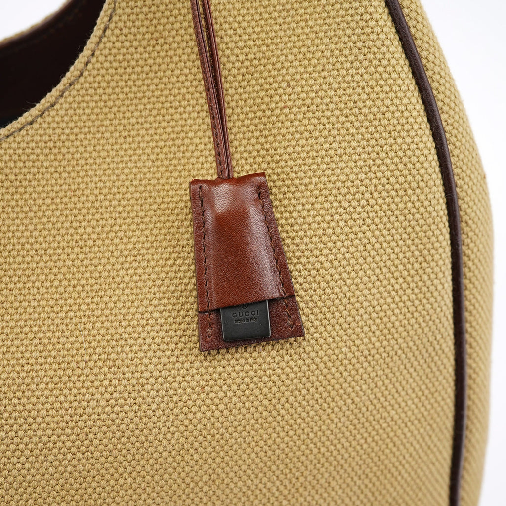 2003 Beige Canvas Wood Handle Shoulder Bag