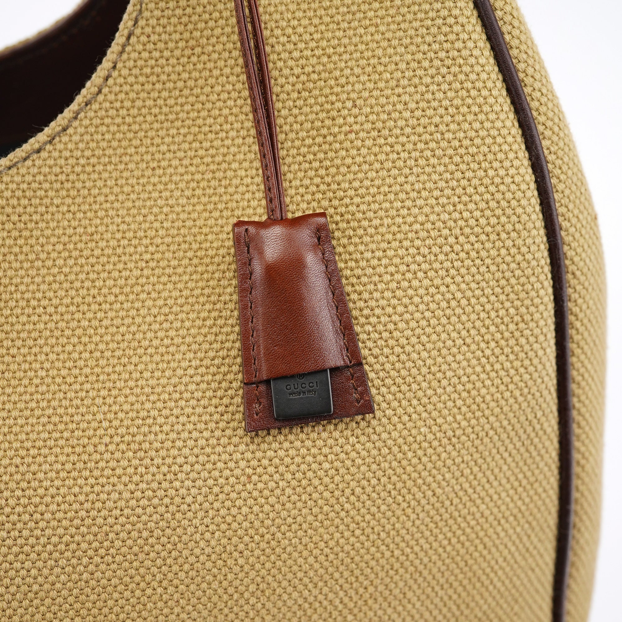 2003 Beige Canvas Wood Handle Shoulder Bag