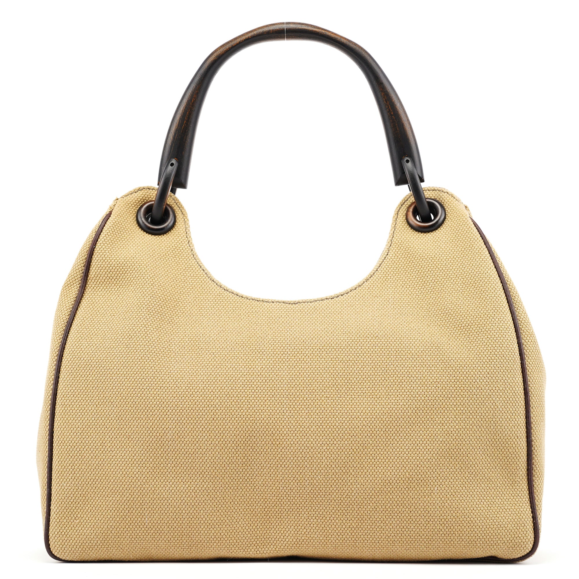 2003 Beige Canvas Wood Handle Shoulder Bag