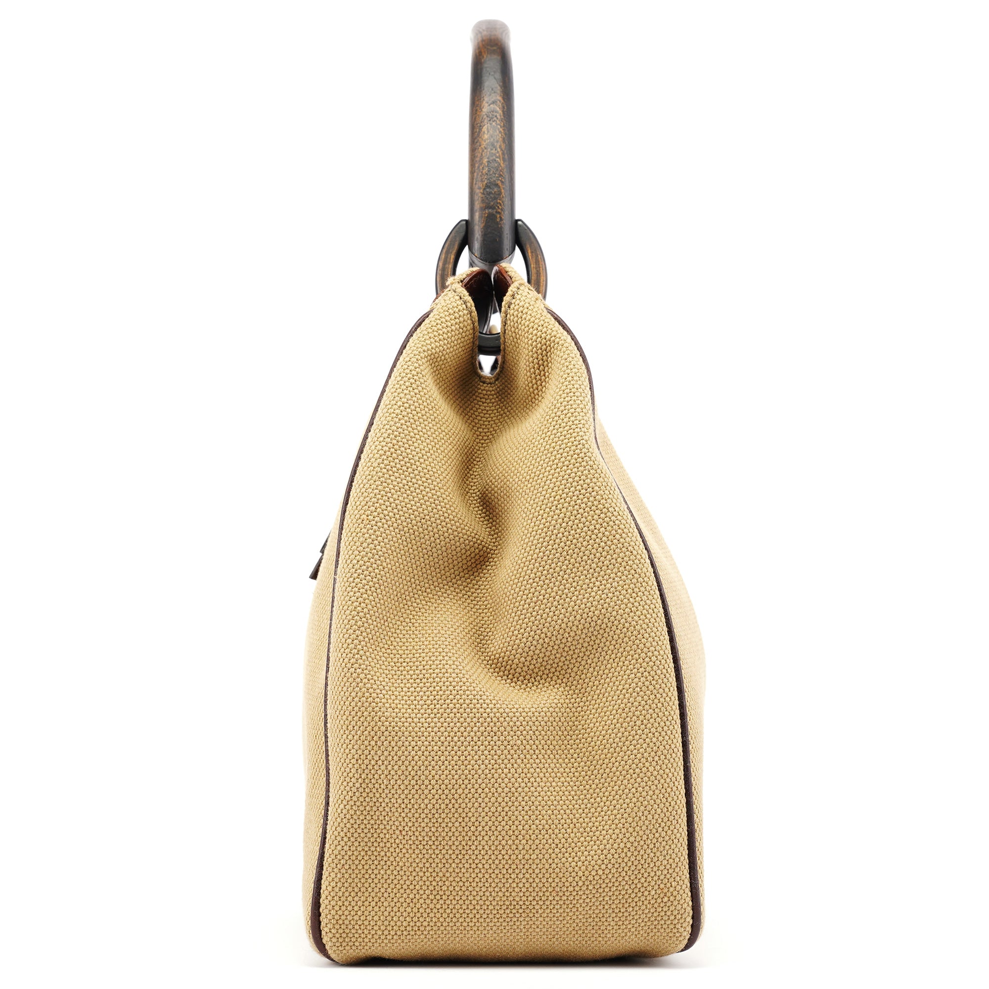 2003 Beige Canvas Wood Handle Shoulder Bag