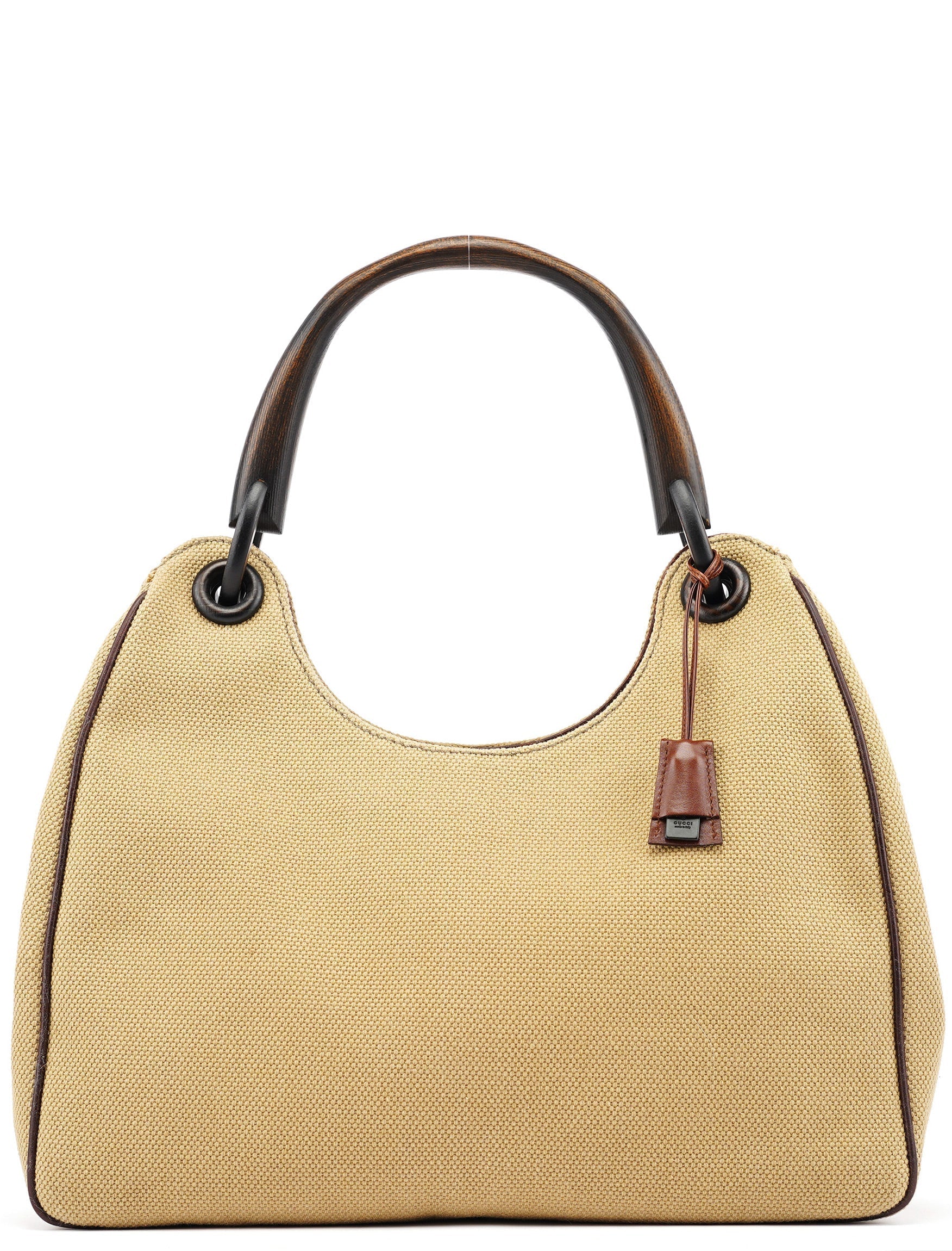 2003 Beige Canvas Wood Handle Shoulder Bag
