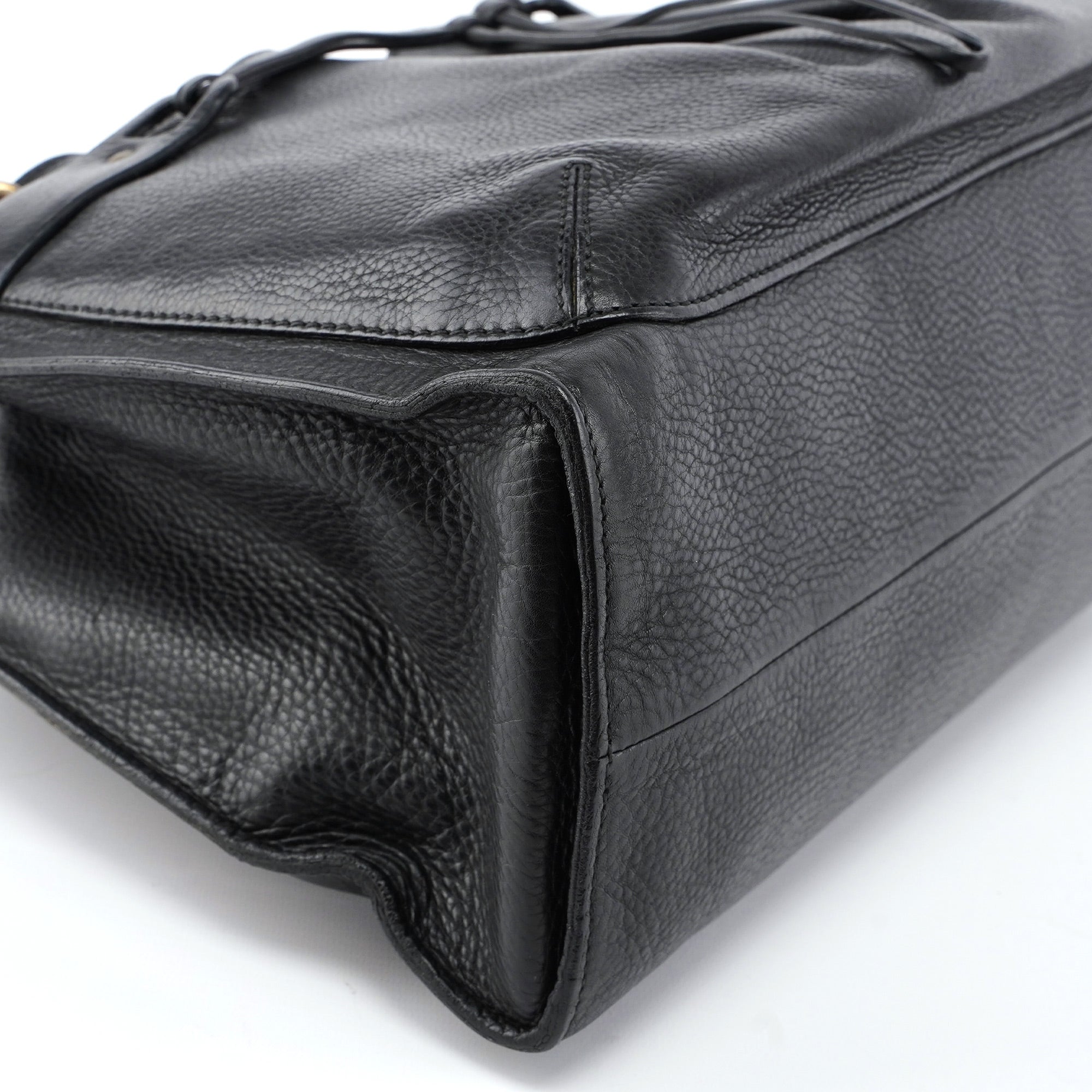 2003 Black Leather Bamboo Top Handle Bag
