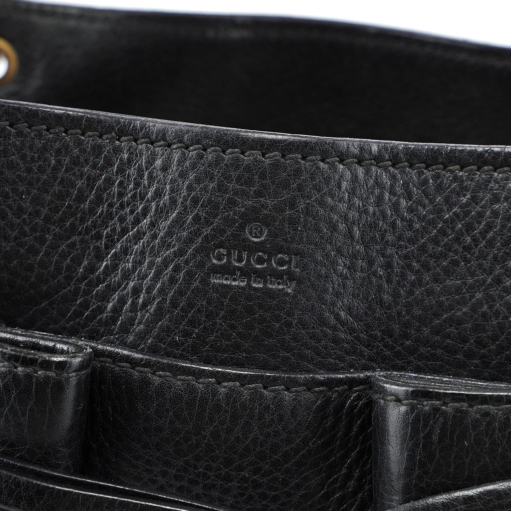 2003 Black Leather Bamboo Top Handle Bag