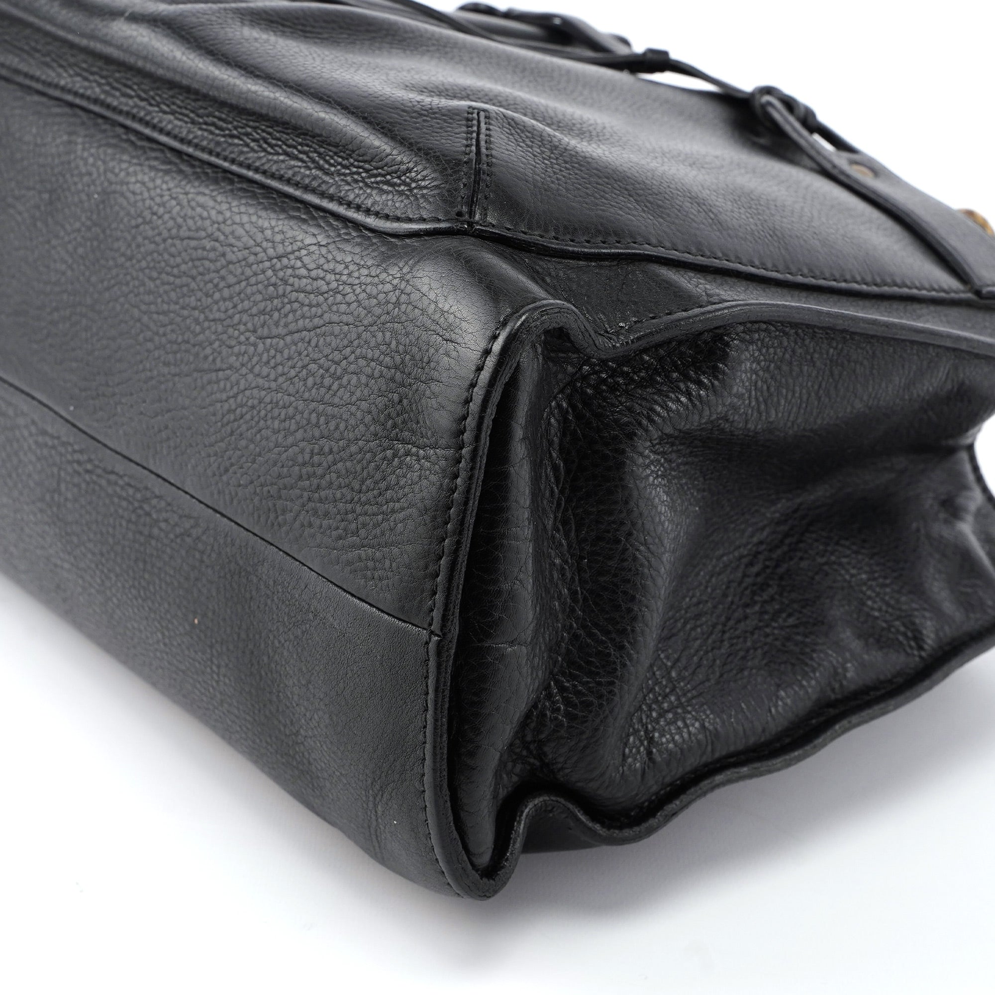2003 Black Leather Bamboo Top Handle Bag