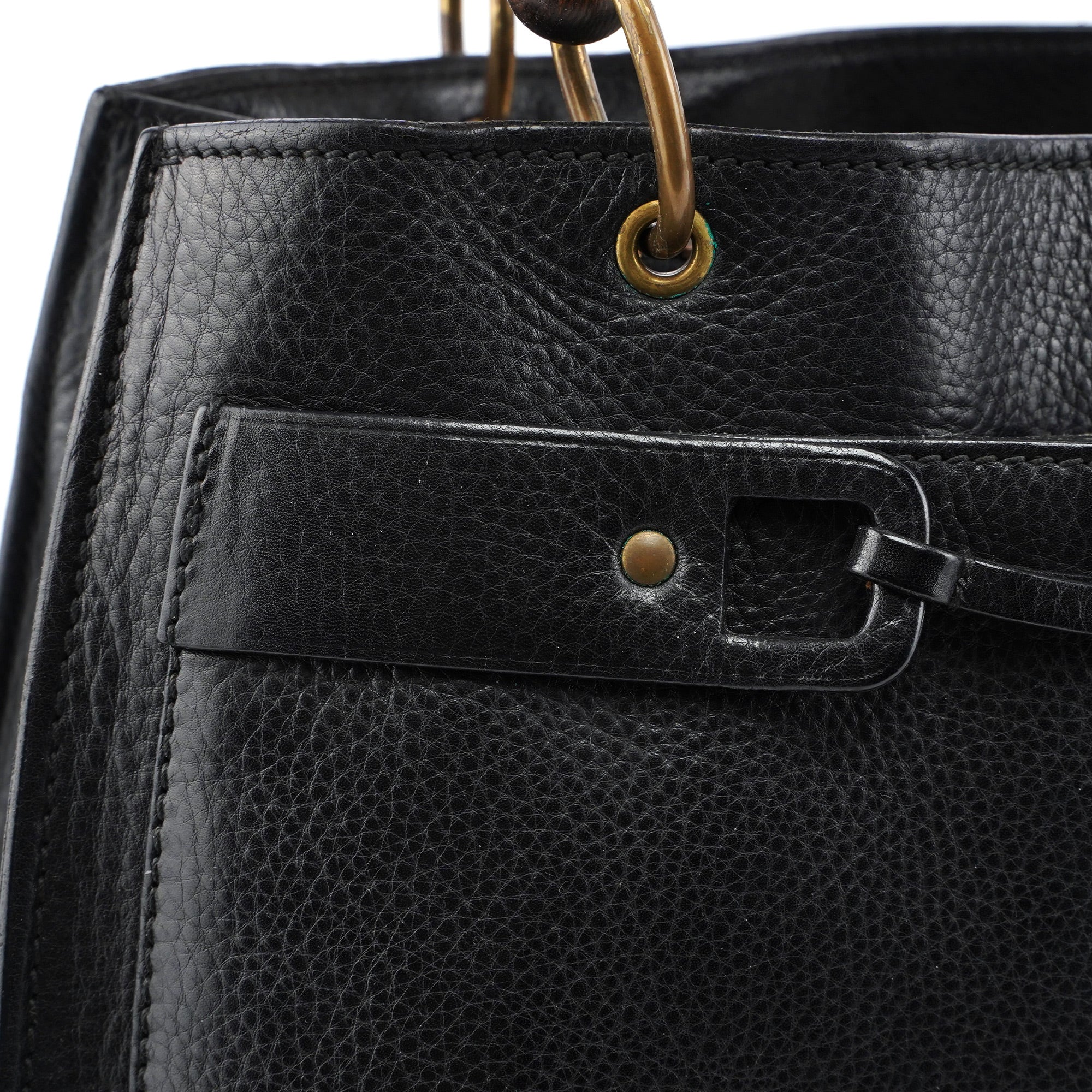 2003 Black Leather Bamboo Top Handle Bag