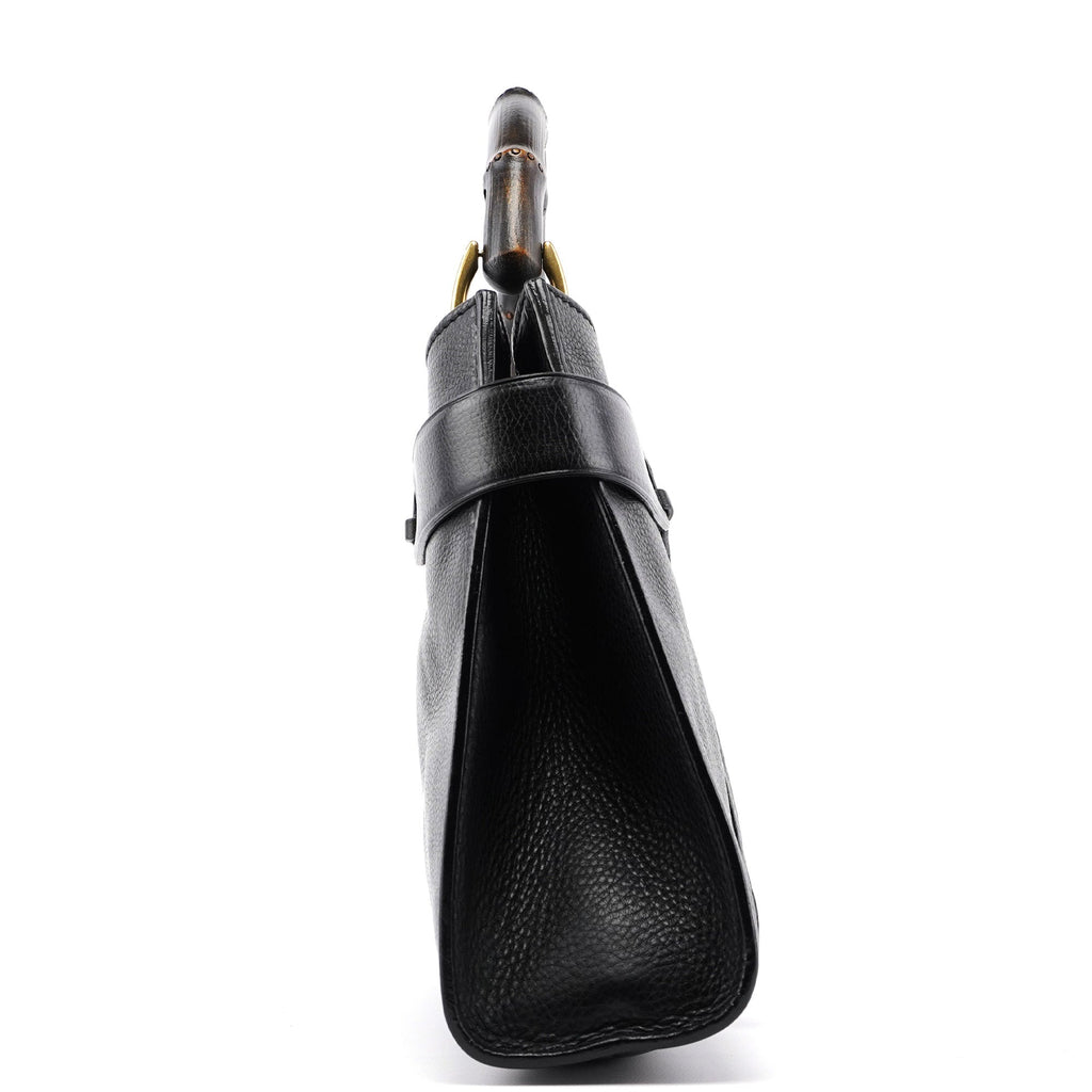 2003 Black Leather Bamboo Top Handle Bag