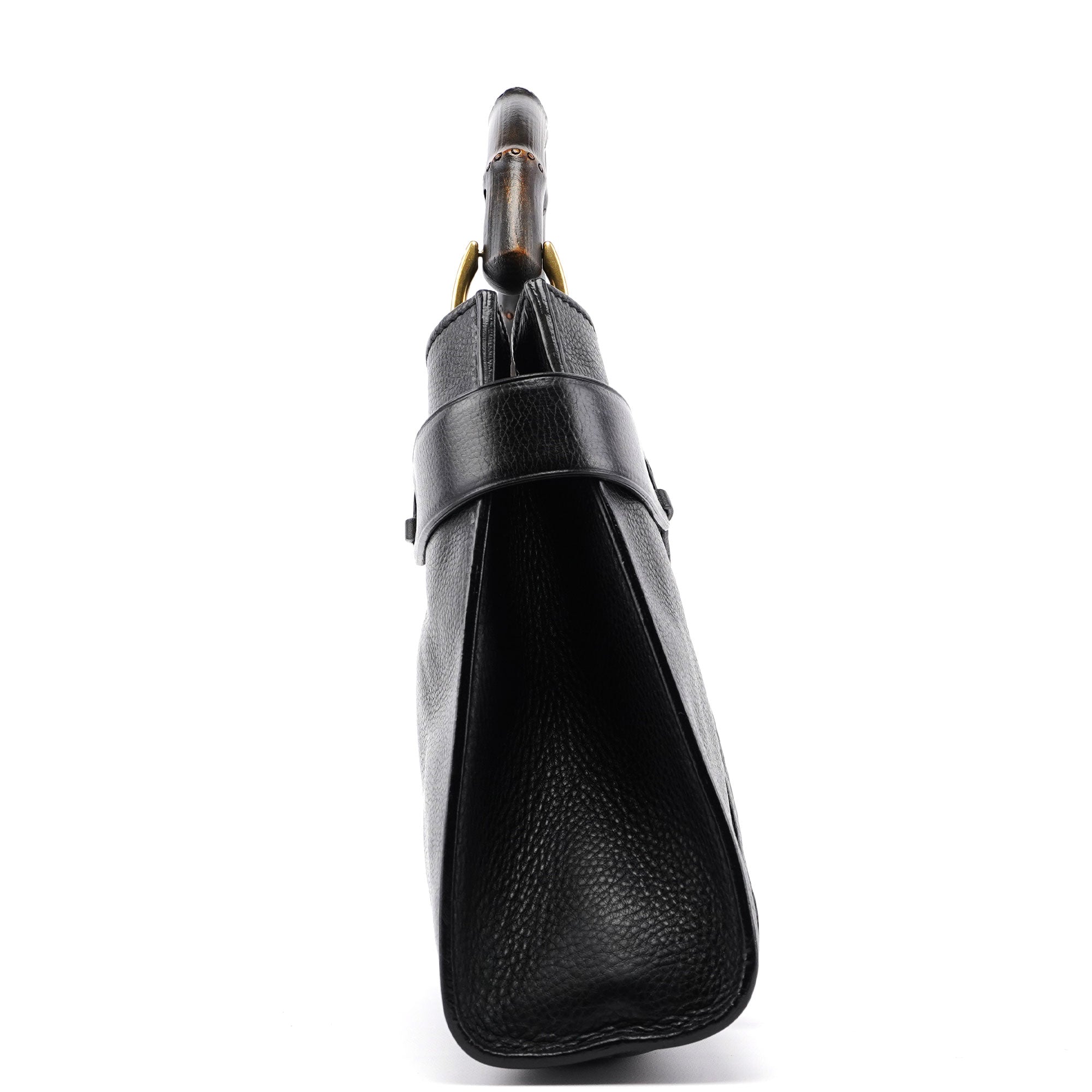 2003 Black Leather Bamboo Top Handle Bag