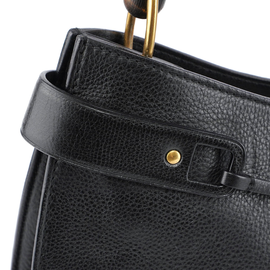 2003 Black Leather Bamboo Top Handle Bag