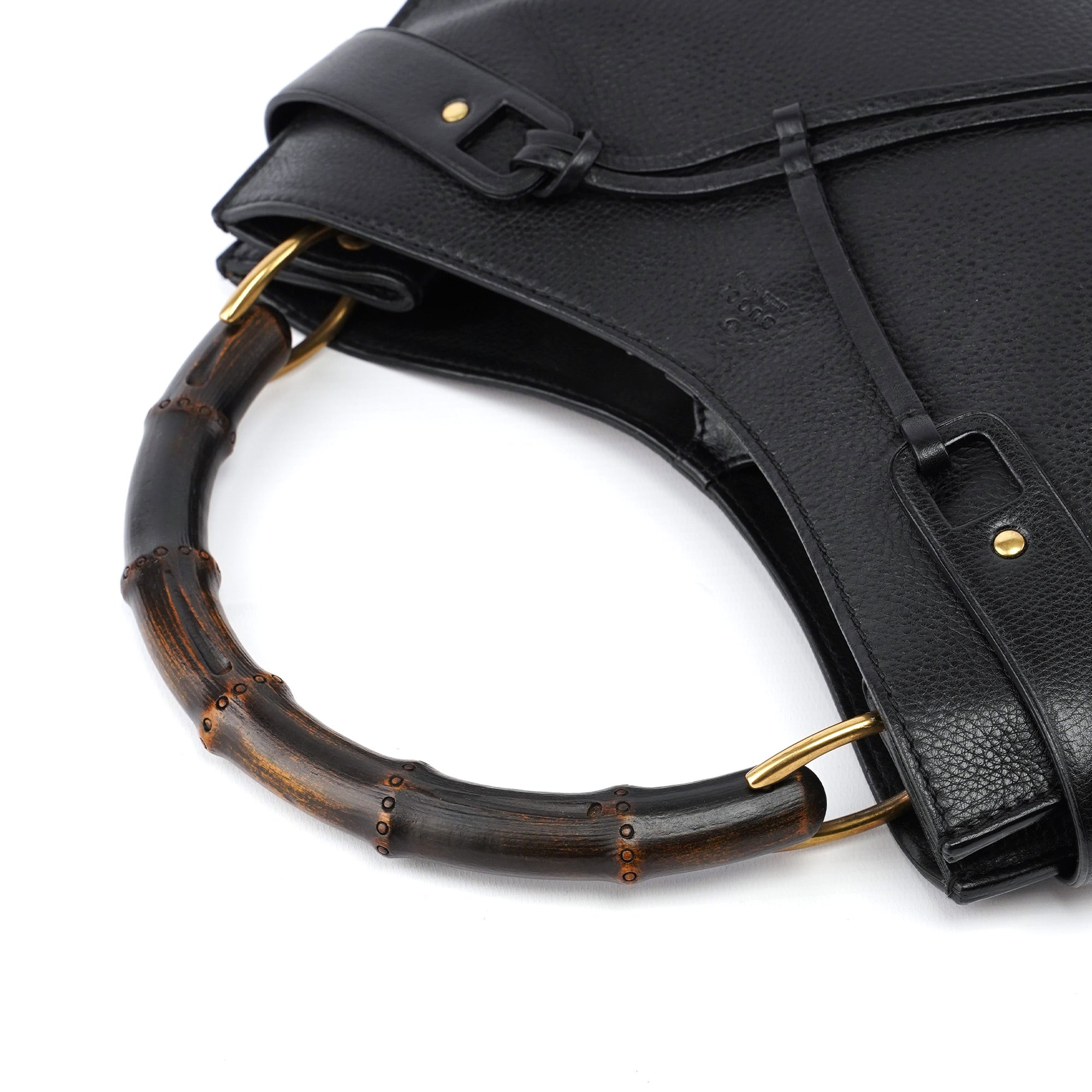 2003 Black Leather Bamboo Top Handle Bag