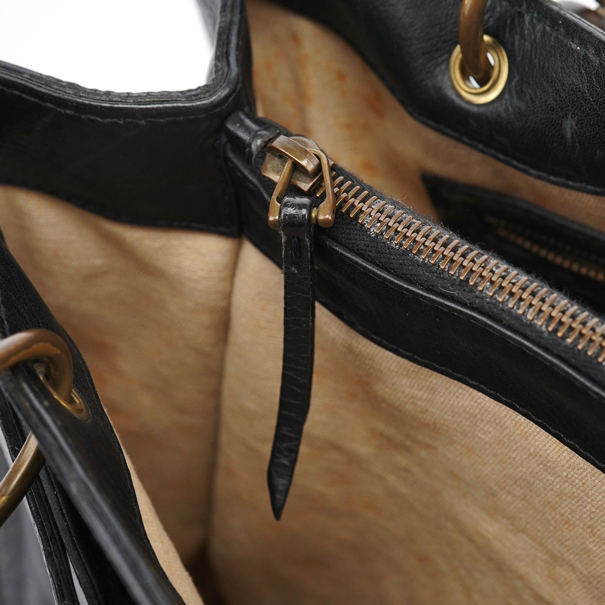 2003 Black Leather Bamboo Tote Bag