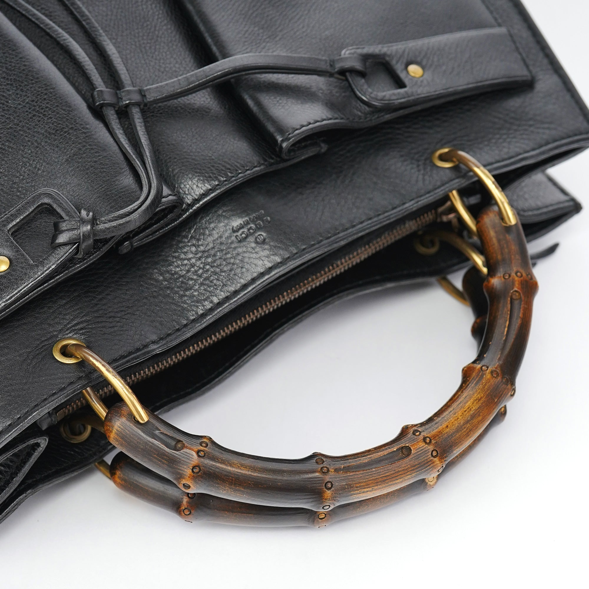 2003 Black Leather Bamboo Tote Bag