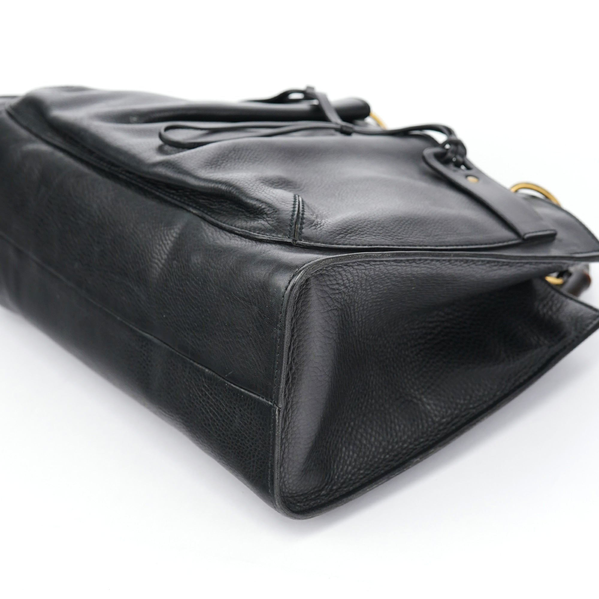 2003 Black Leather Bamboo Tote Bag