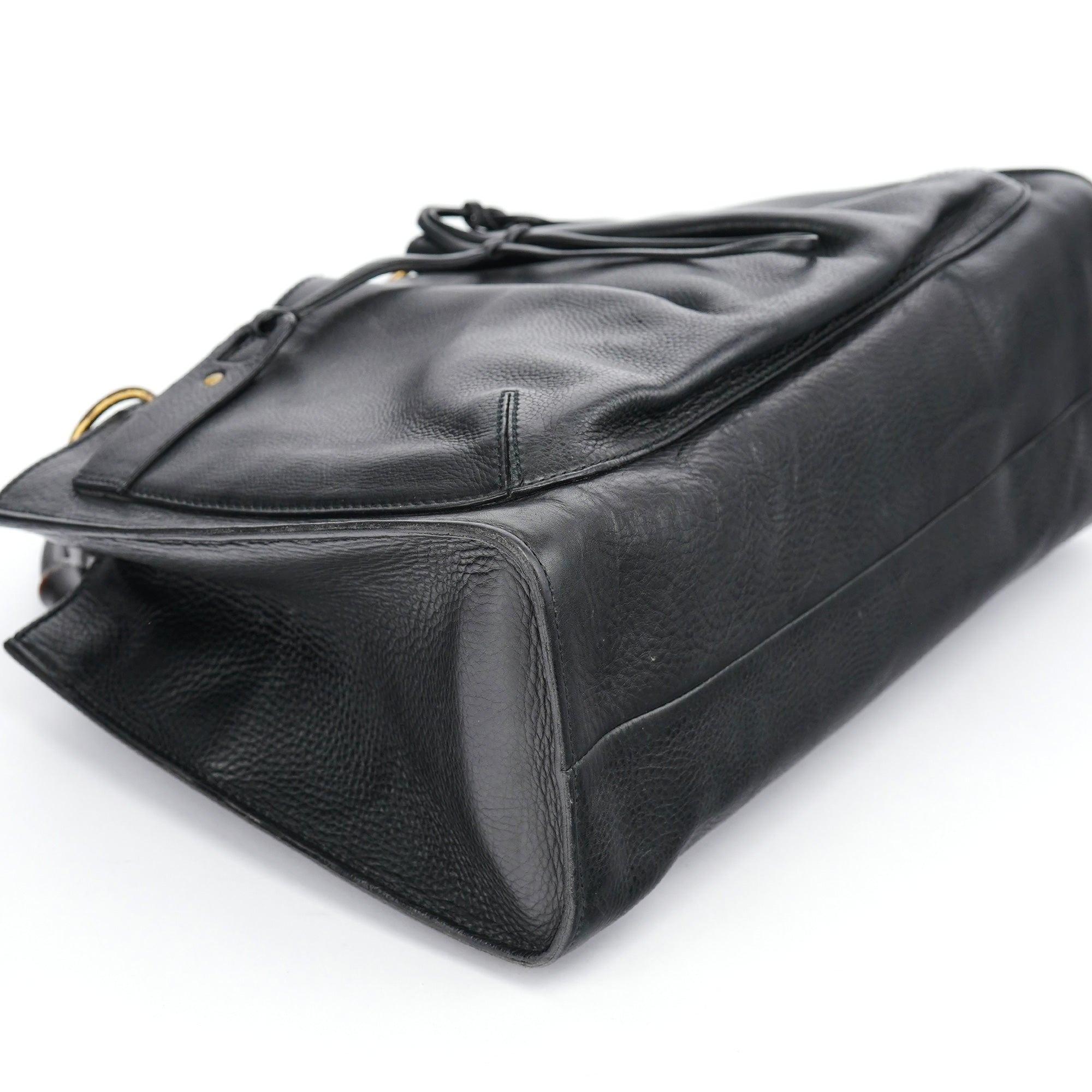 2003 Black Leather Bamboo Tote Bag