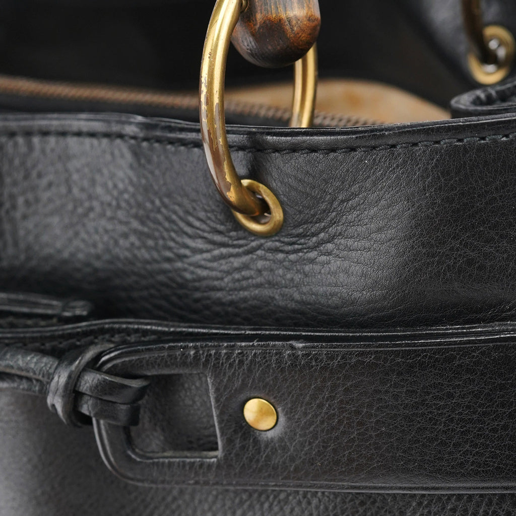 2003 Black Leather Bamboo Tote Bag
