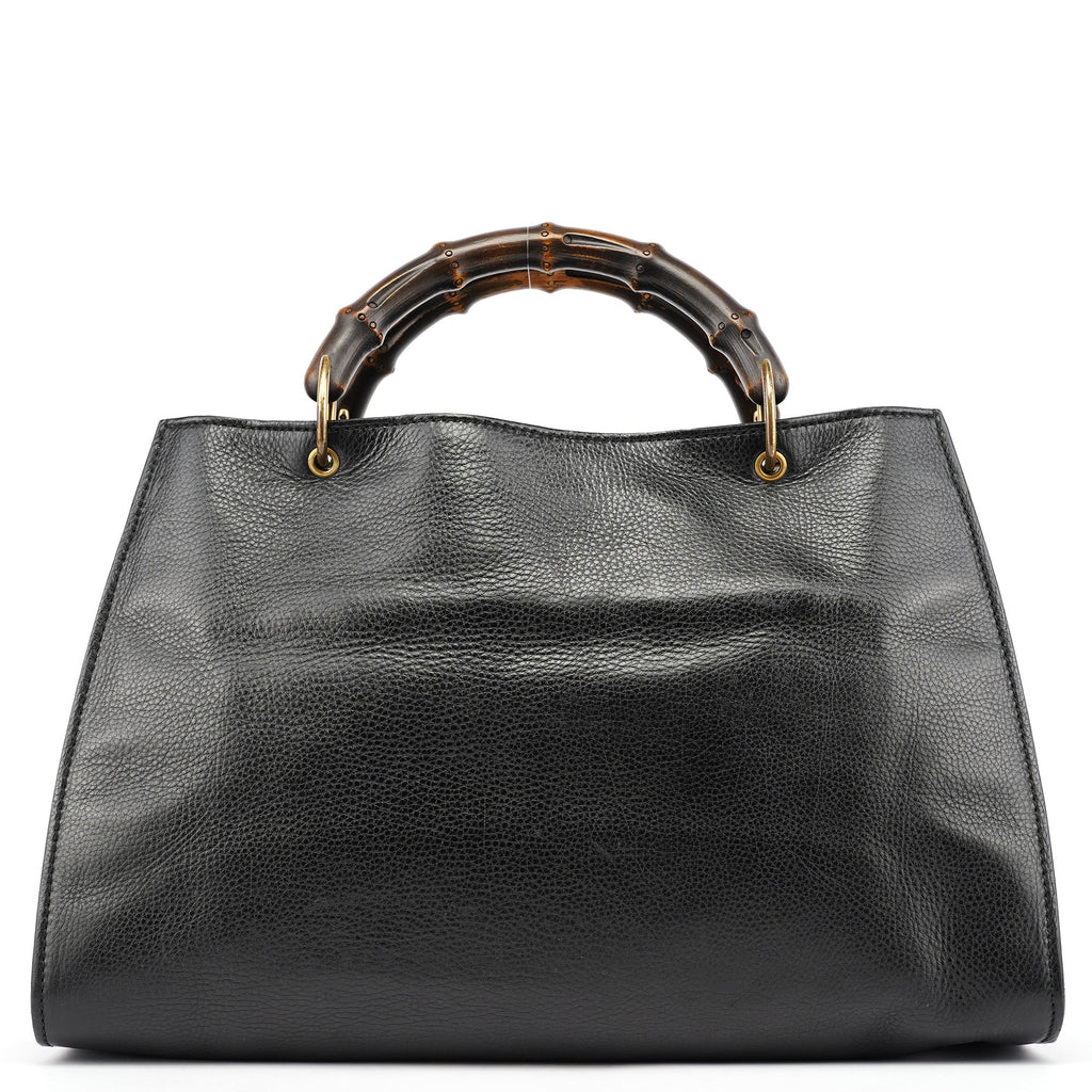 2003 Black Leather Bamboo Tote Bag