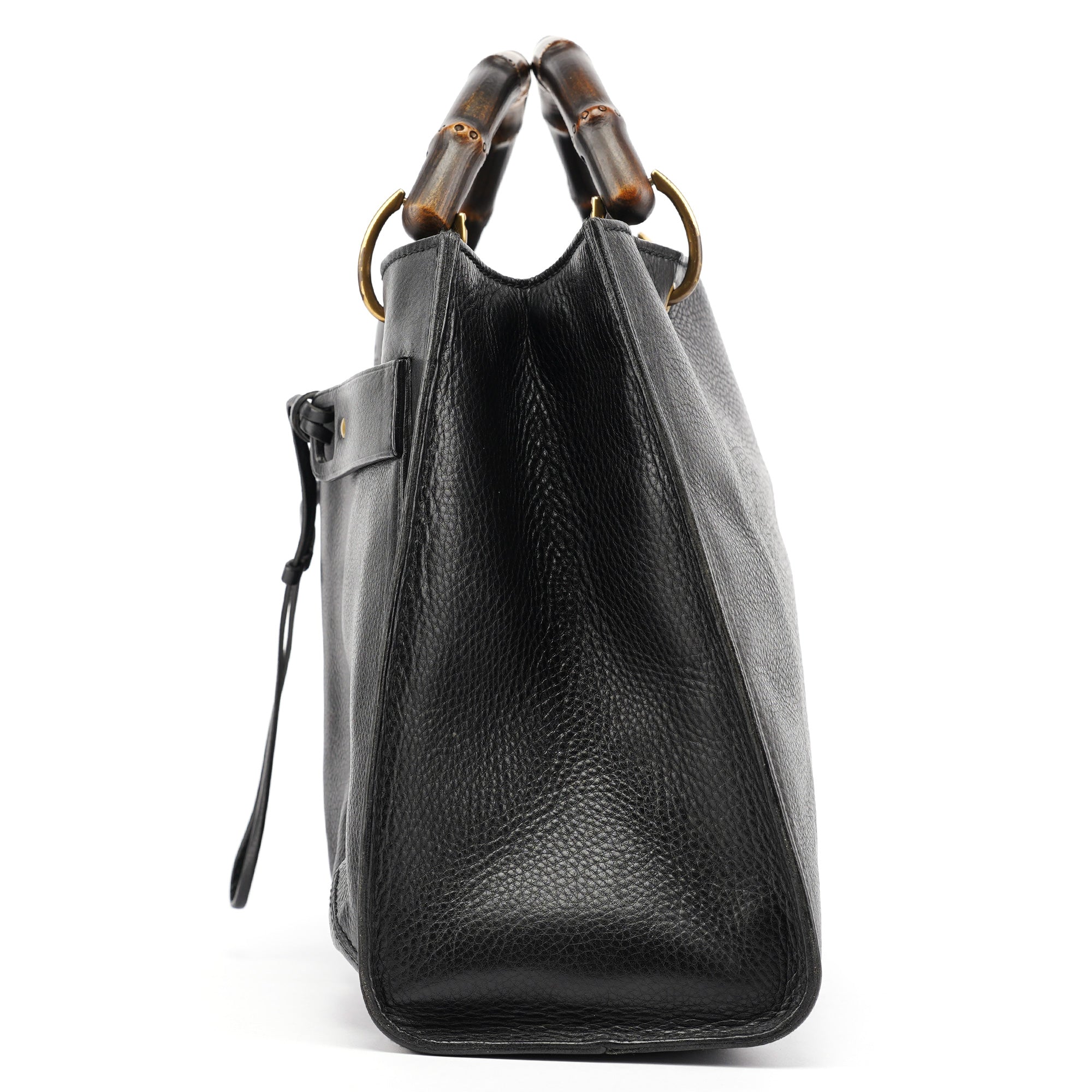 2003 Black Leather Bamboo Tote Bag