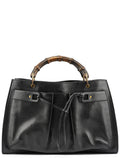 2003 Black Leather Bamboo Tote Bag
