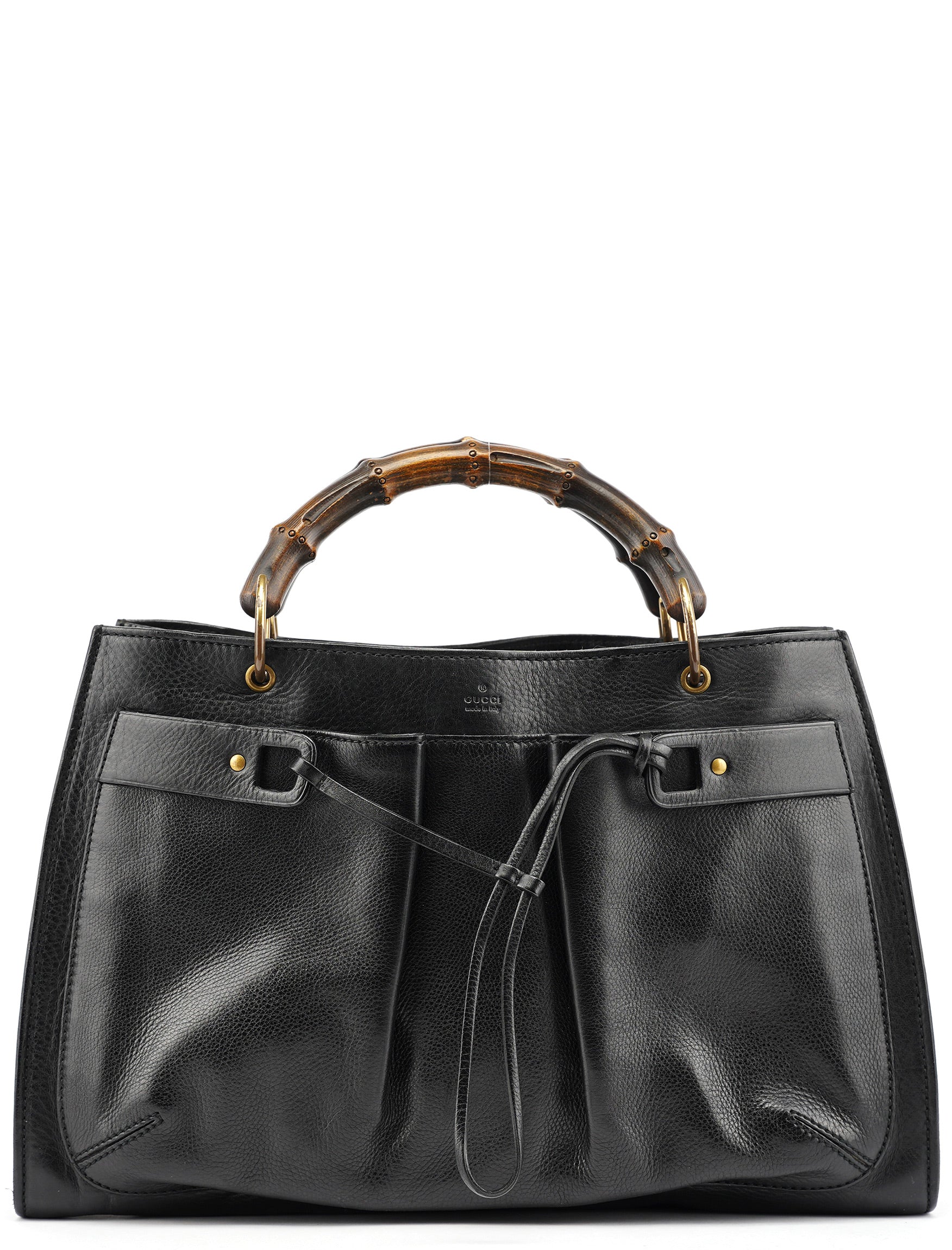 2003 Black Leather Bamboo Tote Bag