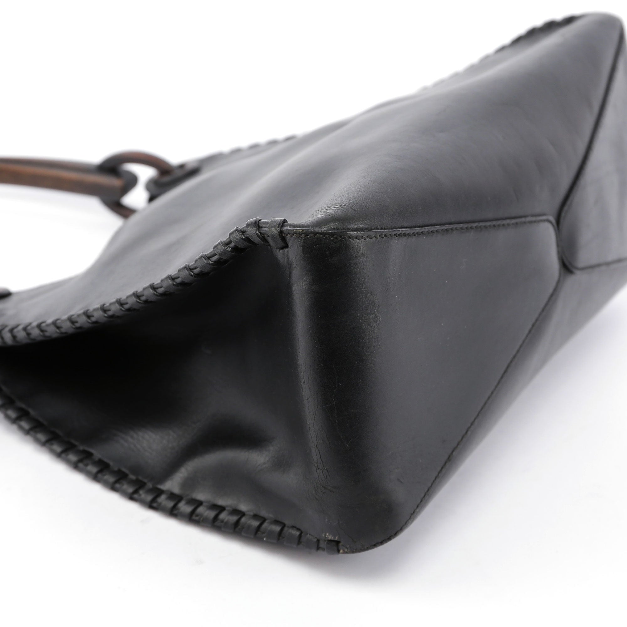 2003 brown Leather Wood Handle Bag