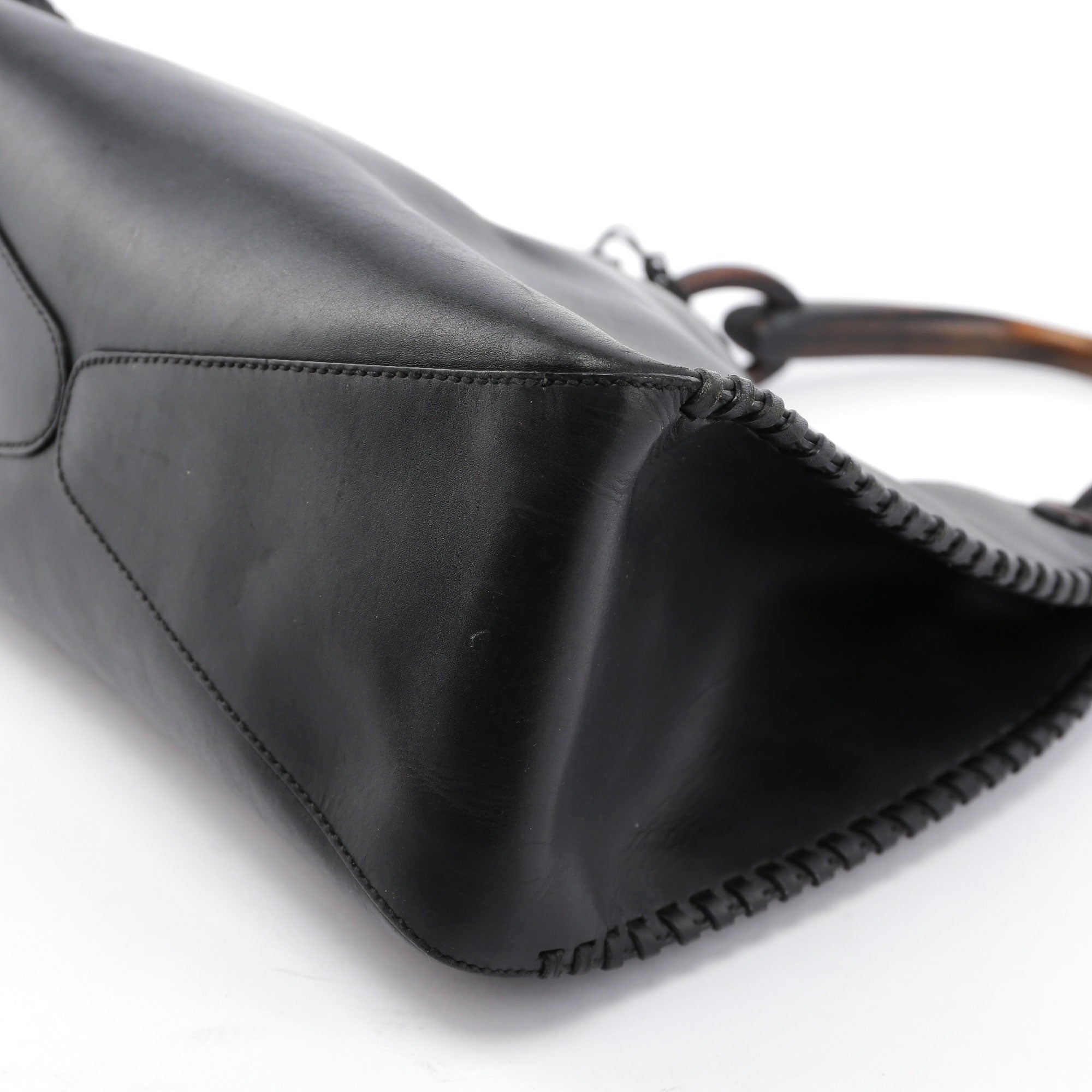 2003 brown Leather Wood Handle Bag