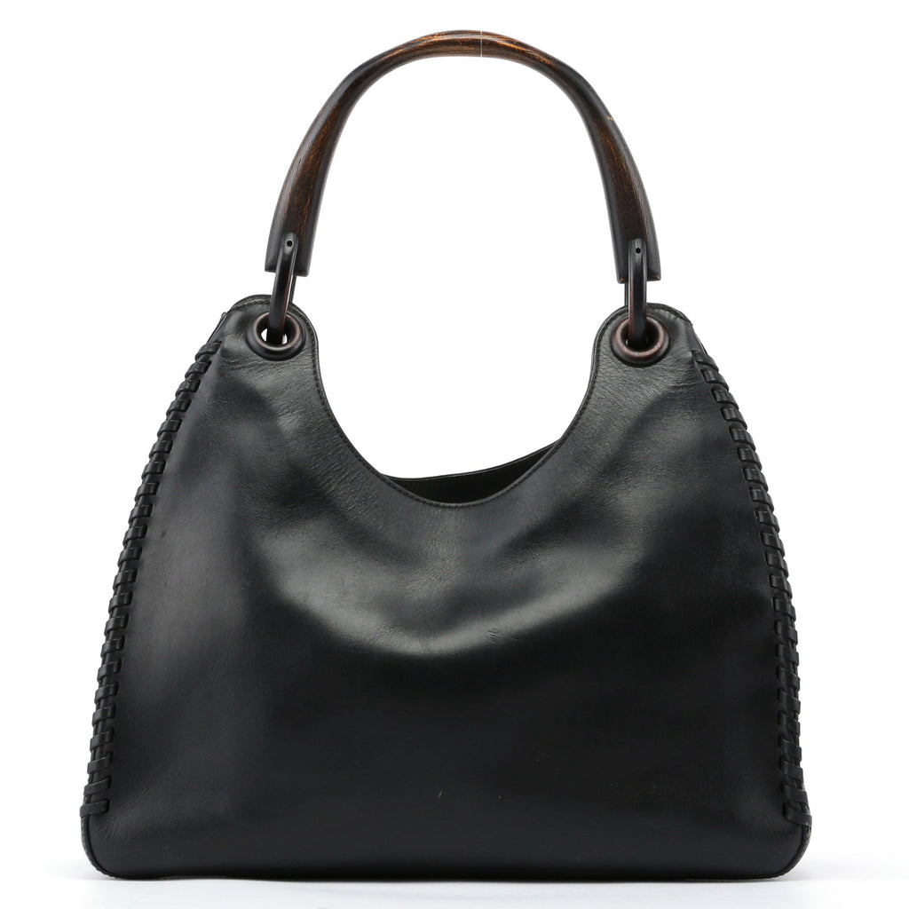 2003 brown Leather Wood Handle Bag